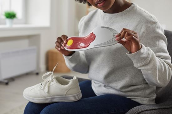 person putting insole in shoe