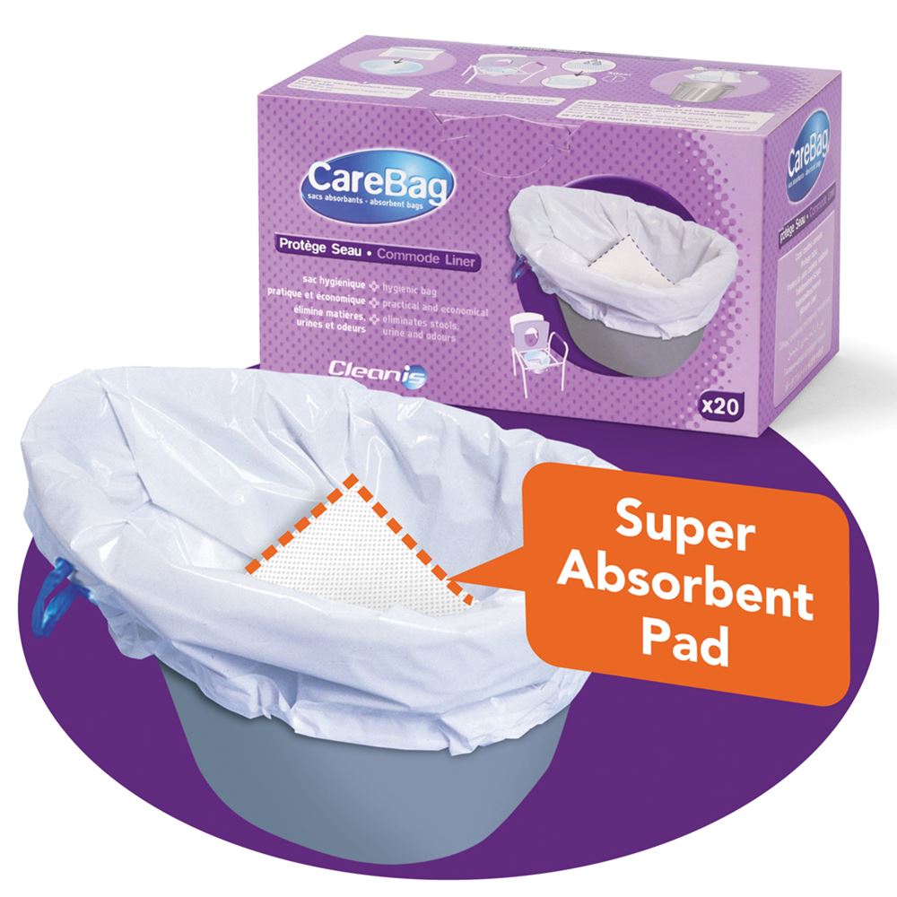 CareBag® Bedpan & Commode Pail Liner with Super-Absorbent Pad