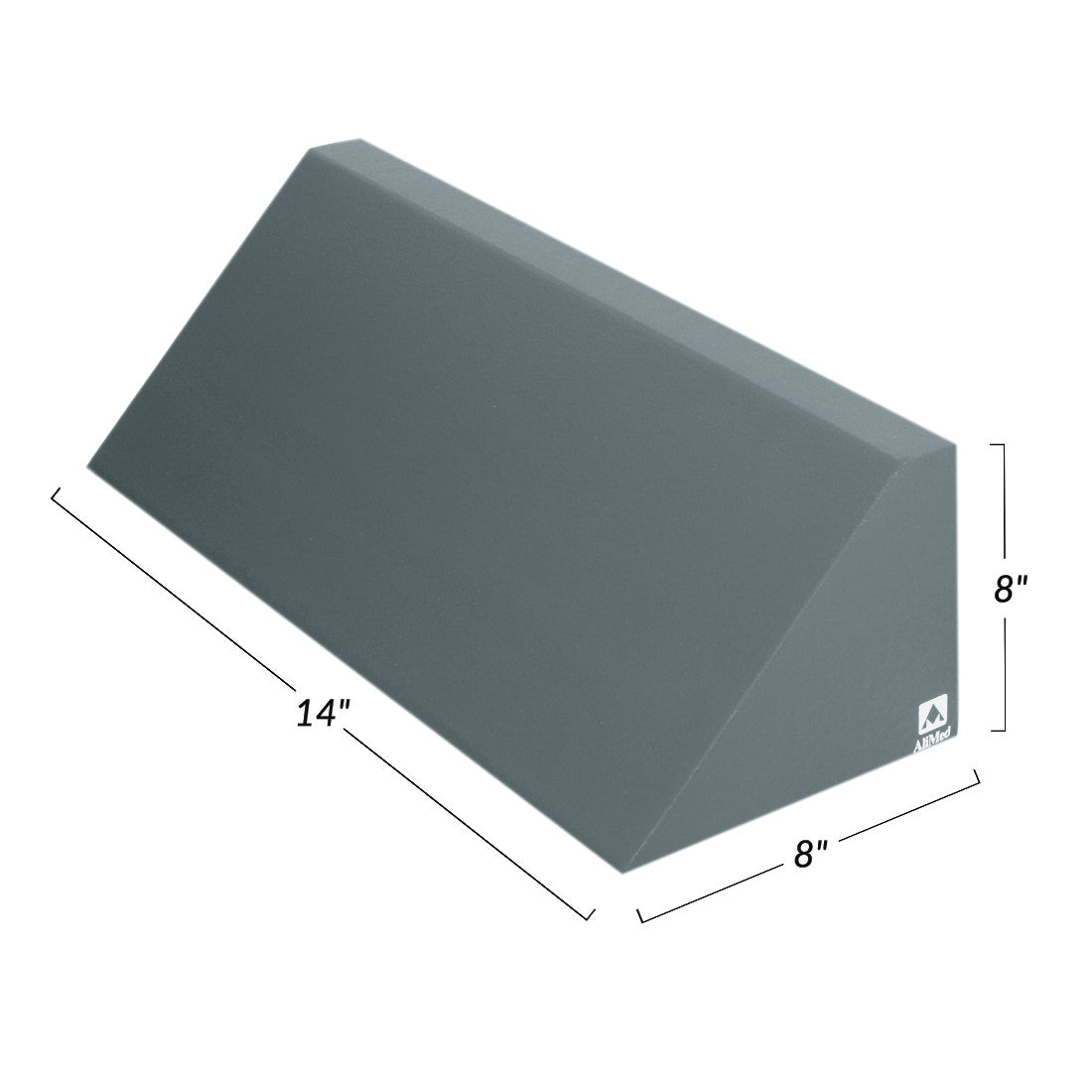 A gray AliMed Bariatric Body Positioning Wedge with dimensions 14" x 8" x 8" is shown at an angle.
