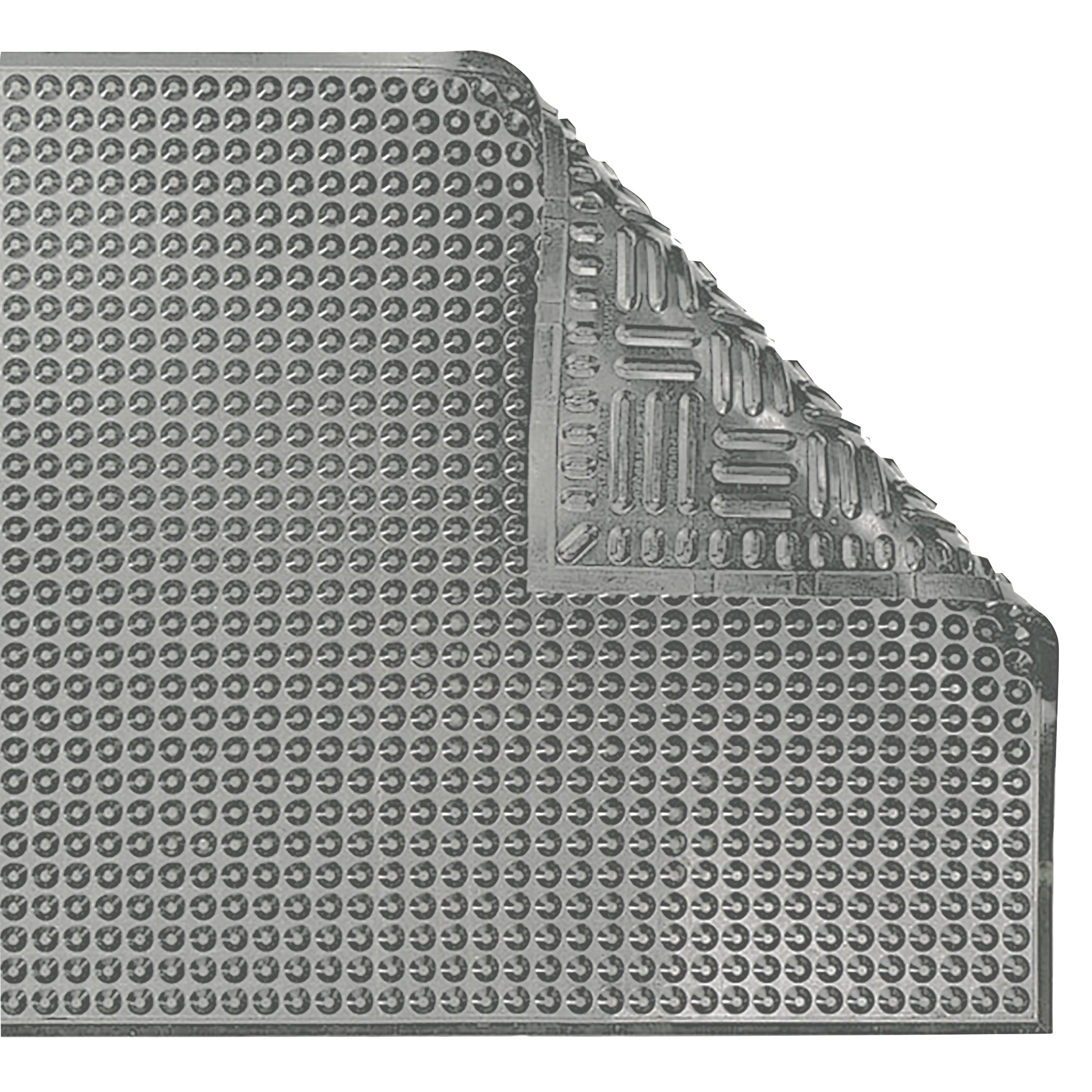 ERGOMAT Hygiene Nitrile Floor Mat with textured, raised circular grips covering the surface, and one corner folded to reveal a different pattern.
