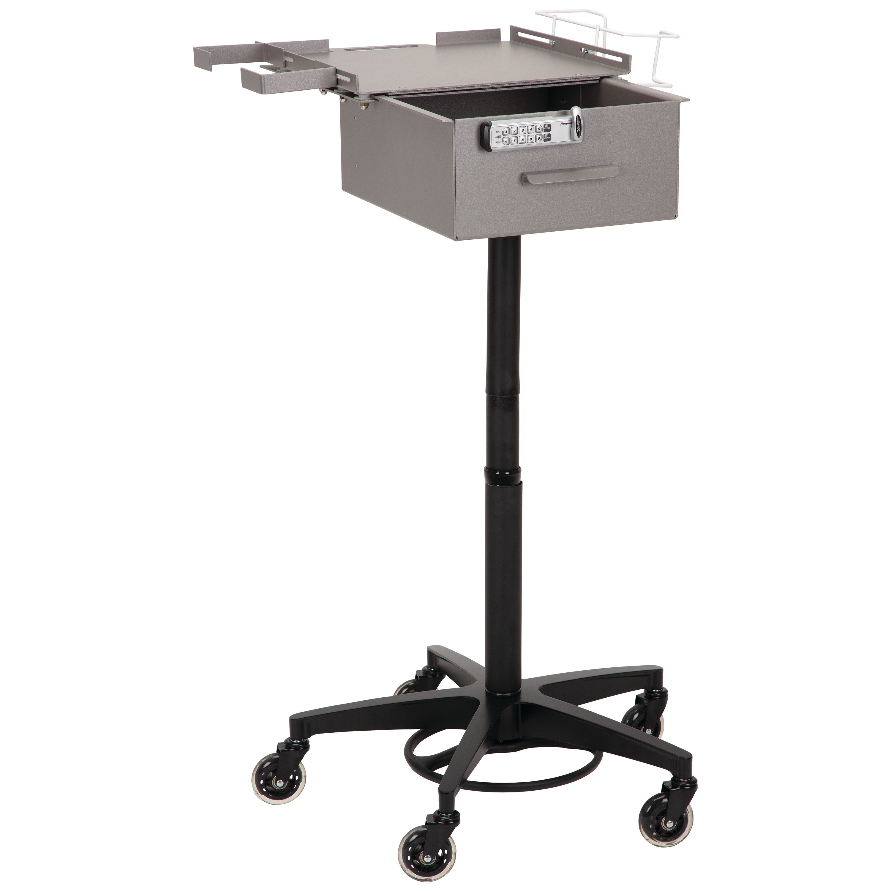 AliMed Single Drawer Phlebotomy Cart with a lockable drawer, adjustable height, and casters for mobility.