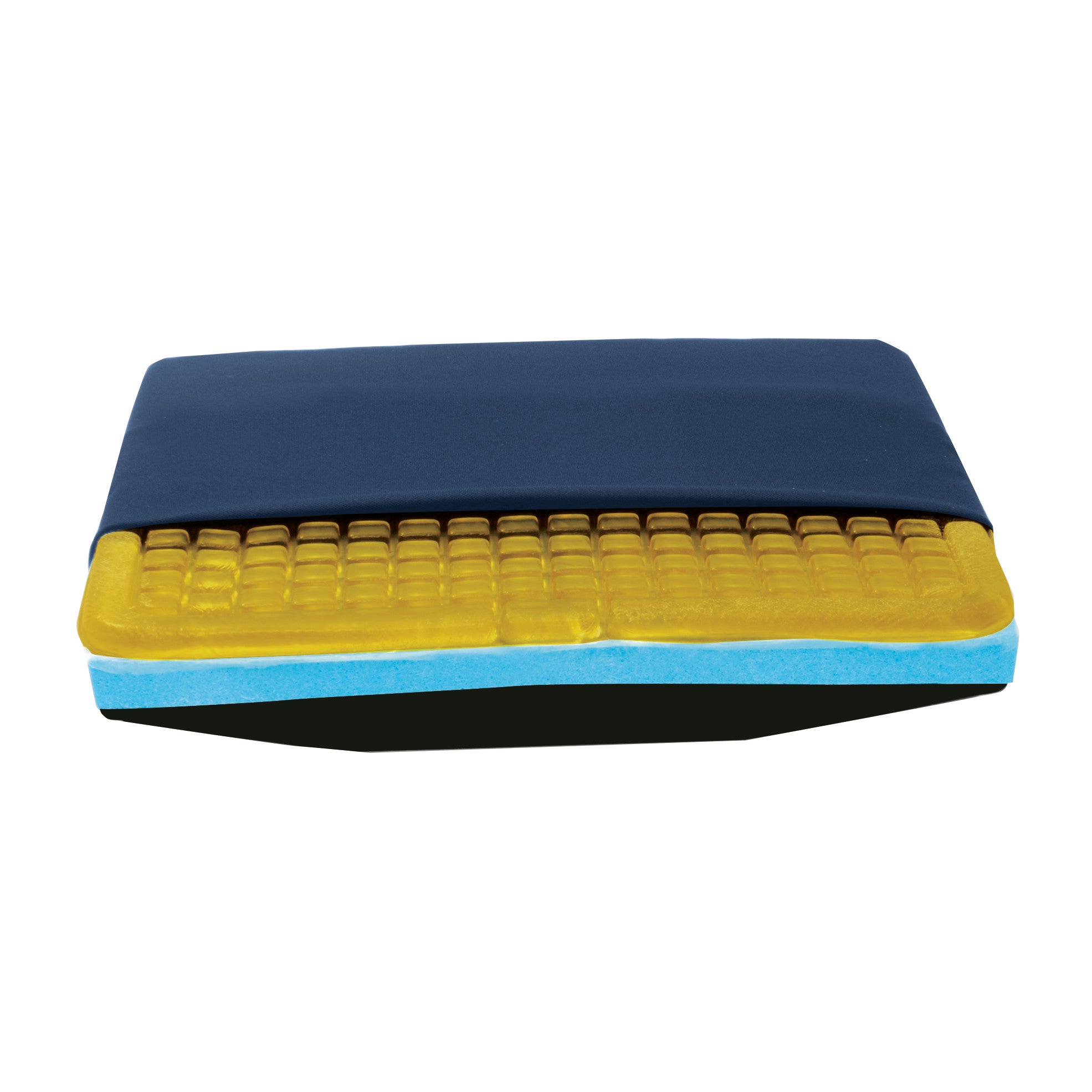 The AliMed Checkerboard T-Gel Plus Wheelchair Cushion with Solid Seat Insert, featuring gel, foam, and a dark cover.