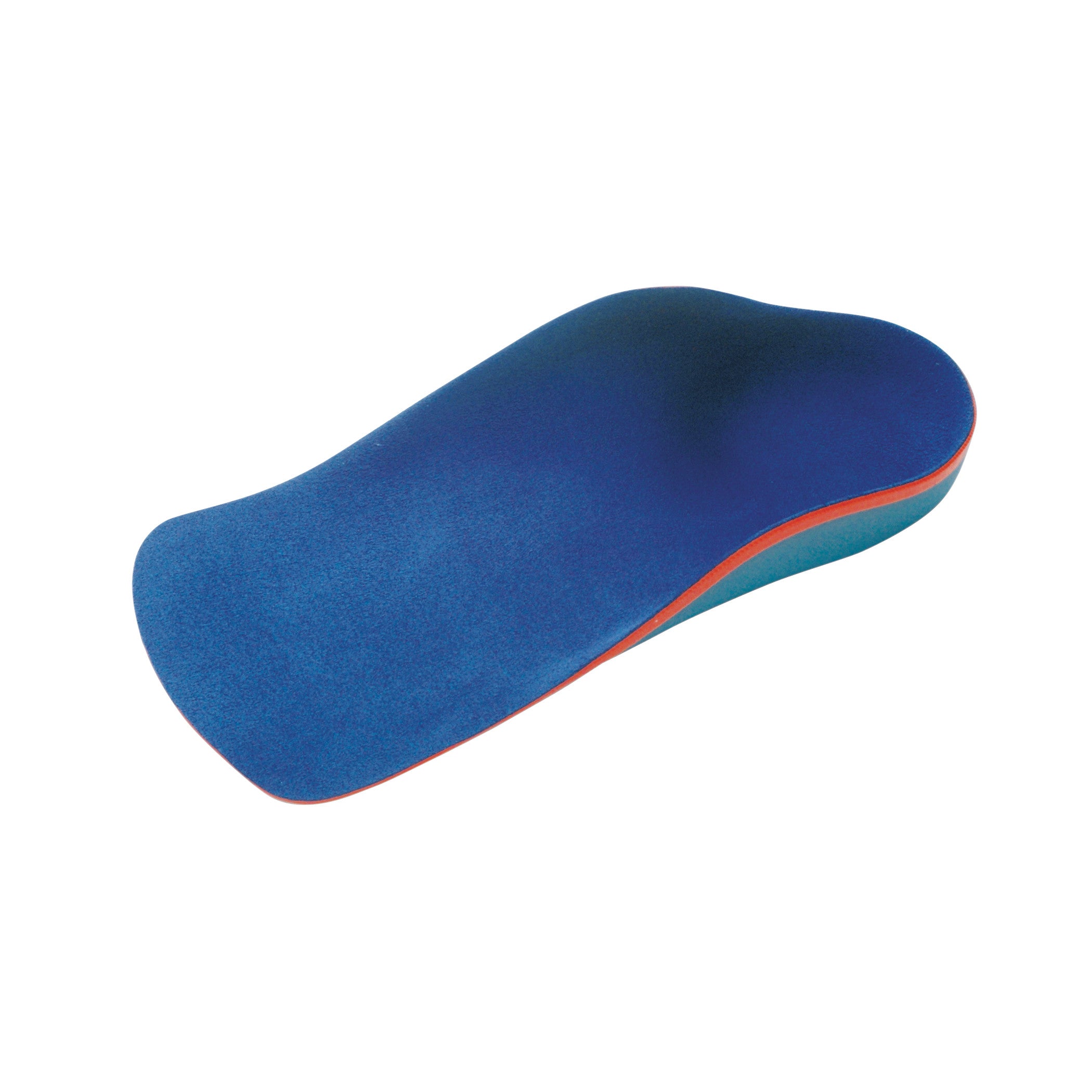 Bauerfeind GloboTec Junior Foot Orthosis, a blue curved insole with red detailing, designed for arch support in children's footwear.