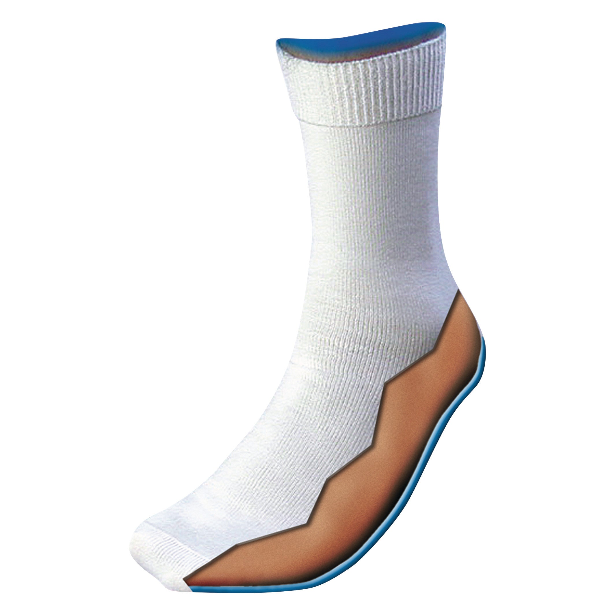 Silipos Arthritic/Diabetic Gel Socks shown with a cutaway view, revealing gel cushioning along the sole for comfort and support.
