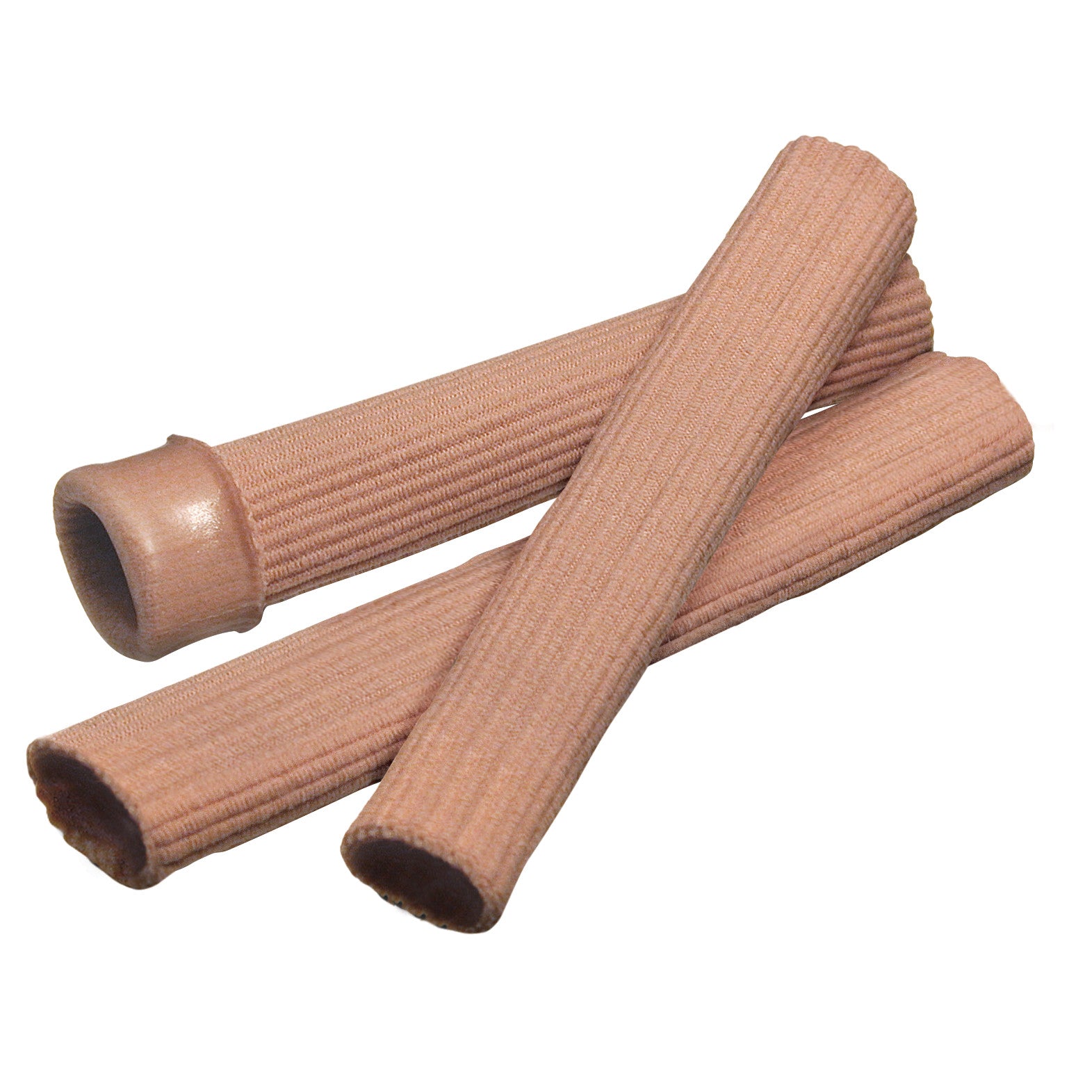 Three PediFix Visco-GEL Fully-Coated Digital Tubes, ribbed and beige, are shown on a white background.