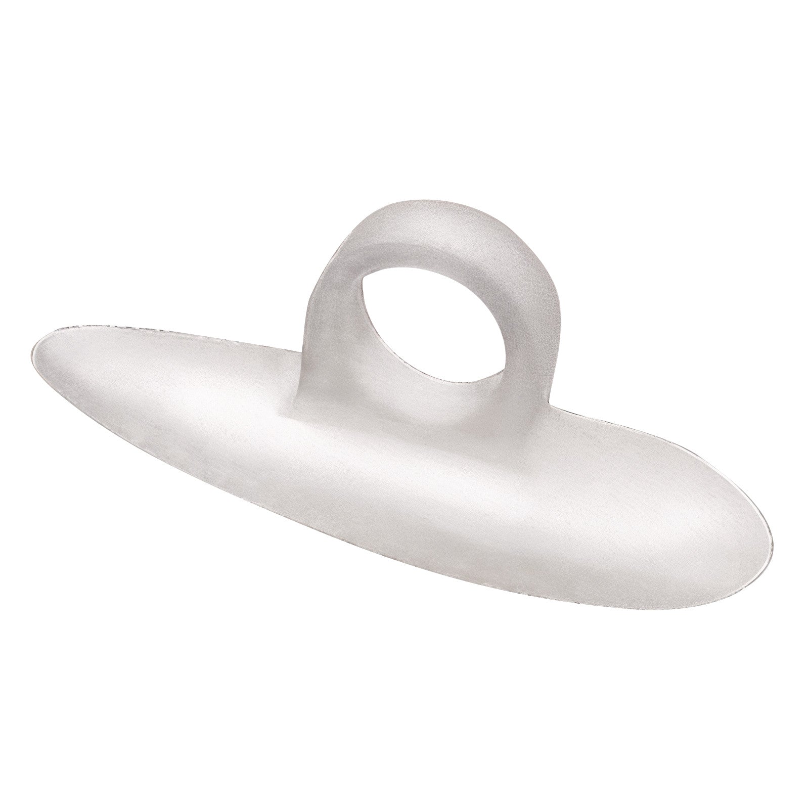 The PediFix Visco-GEL Hammertoe Crest is a clear silicone foot device with a loop and curved base for toe alignment and support.