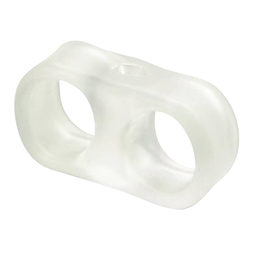 The PediFix Visco-GEL ToeBuddy, a soft, translucent silicone spacer with two openings, is designed to separate and cushion toes.