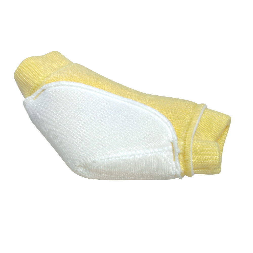 Heelbo Heel/Elbow Protector in yellow and white, designed to protect sensitive skin on heels or elbows with soft, cushioning material.