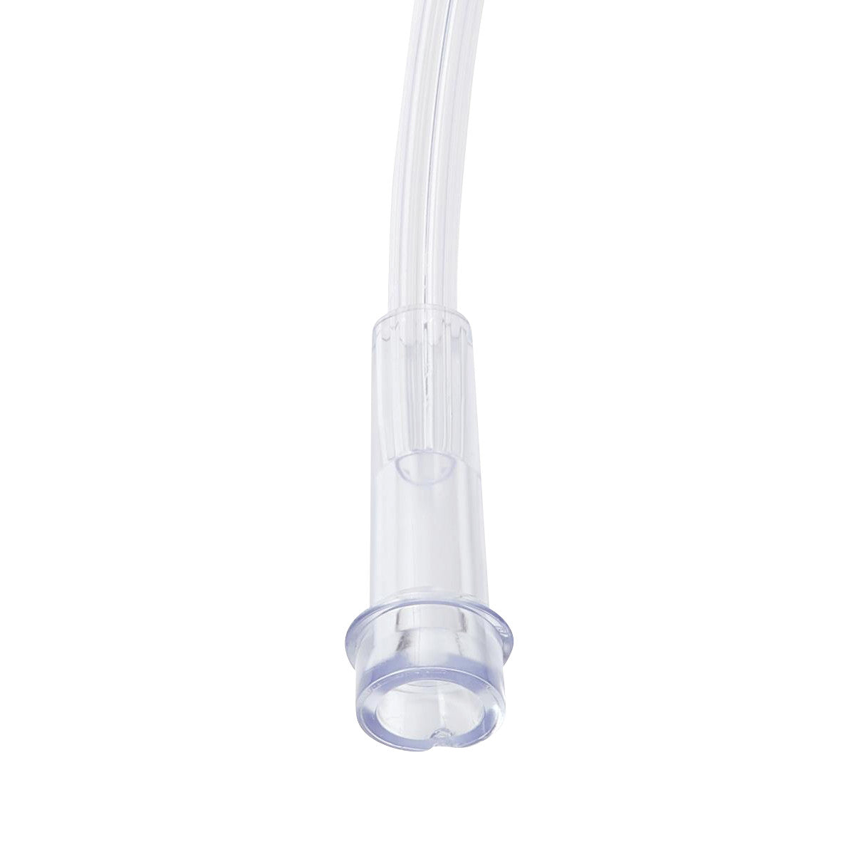 Clear oxygen tubing with a cylindrical connector at the end, labeled as Oxygen Tubing, against a white background.