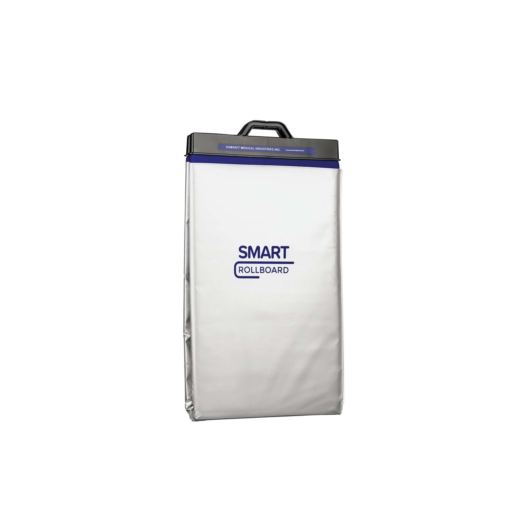 SAMARIT SMART Rollboard is a rectangular medical device with a handle, used for safe patient transfers, featuring a slick surface.