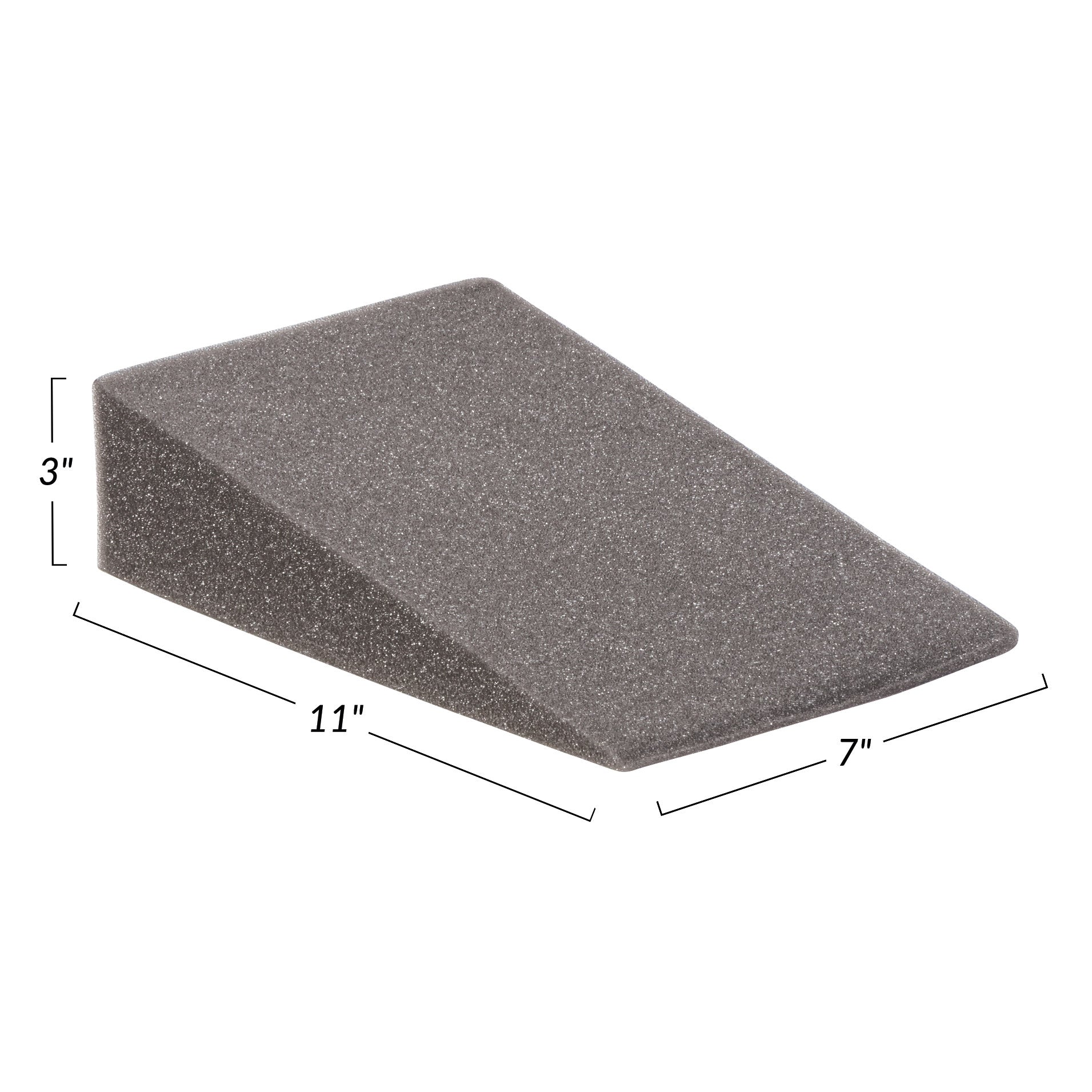 AliMed Uncovered Polyfoam 15 Degree Small Wedge Positioner, measuring 11" x 7" x 3", is a gray foam wedge with sloped sides.