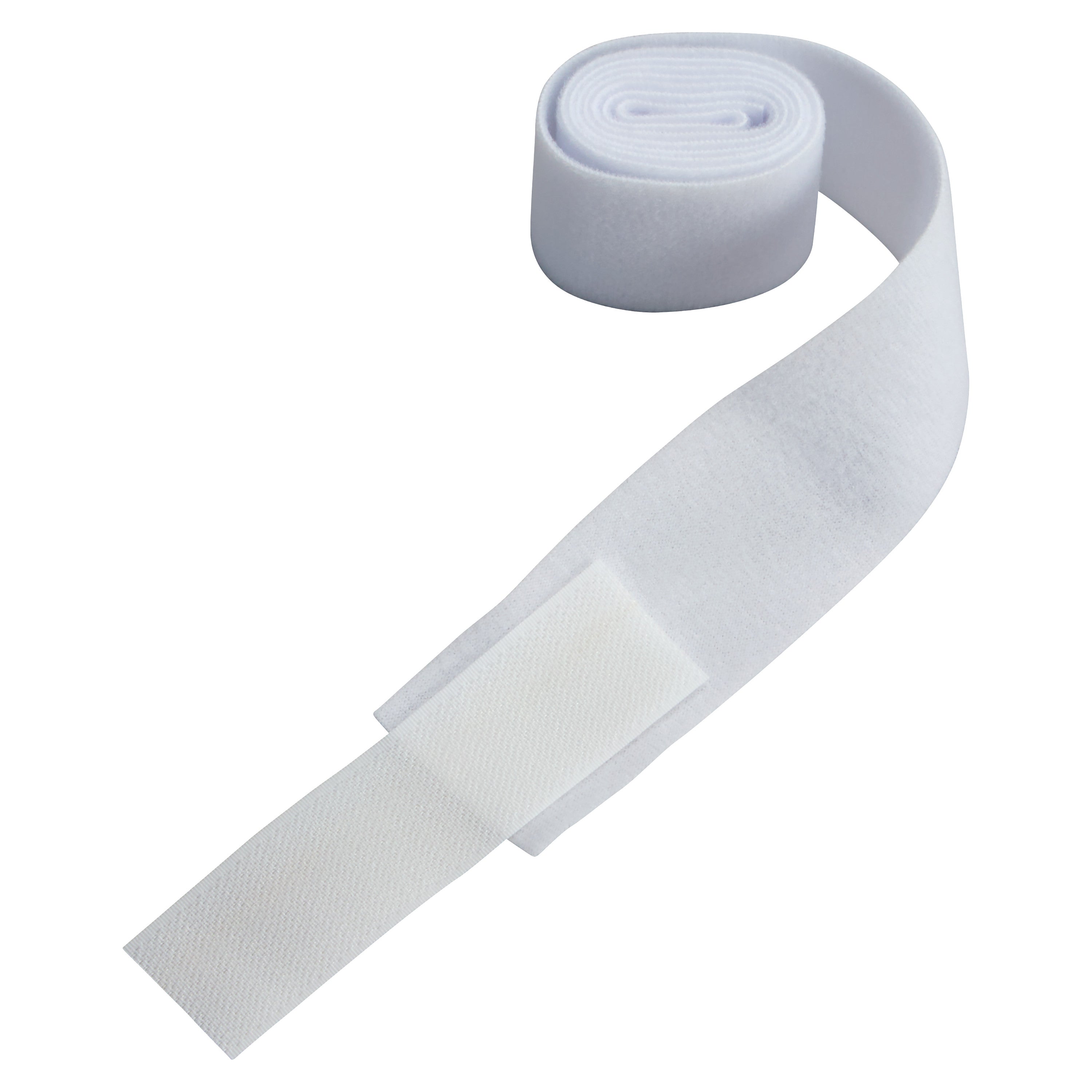 The image shows an AliMed Soft-Touch Armboard Strap, a white rolled-up medical strap with a hook and loop closure.
