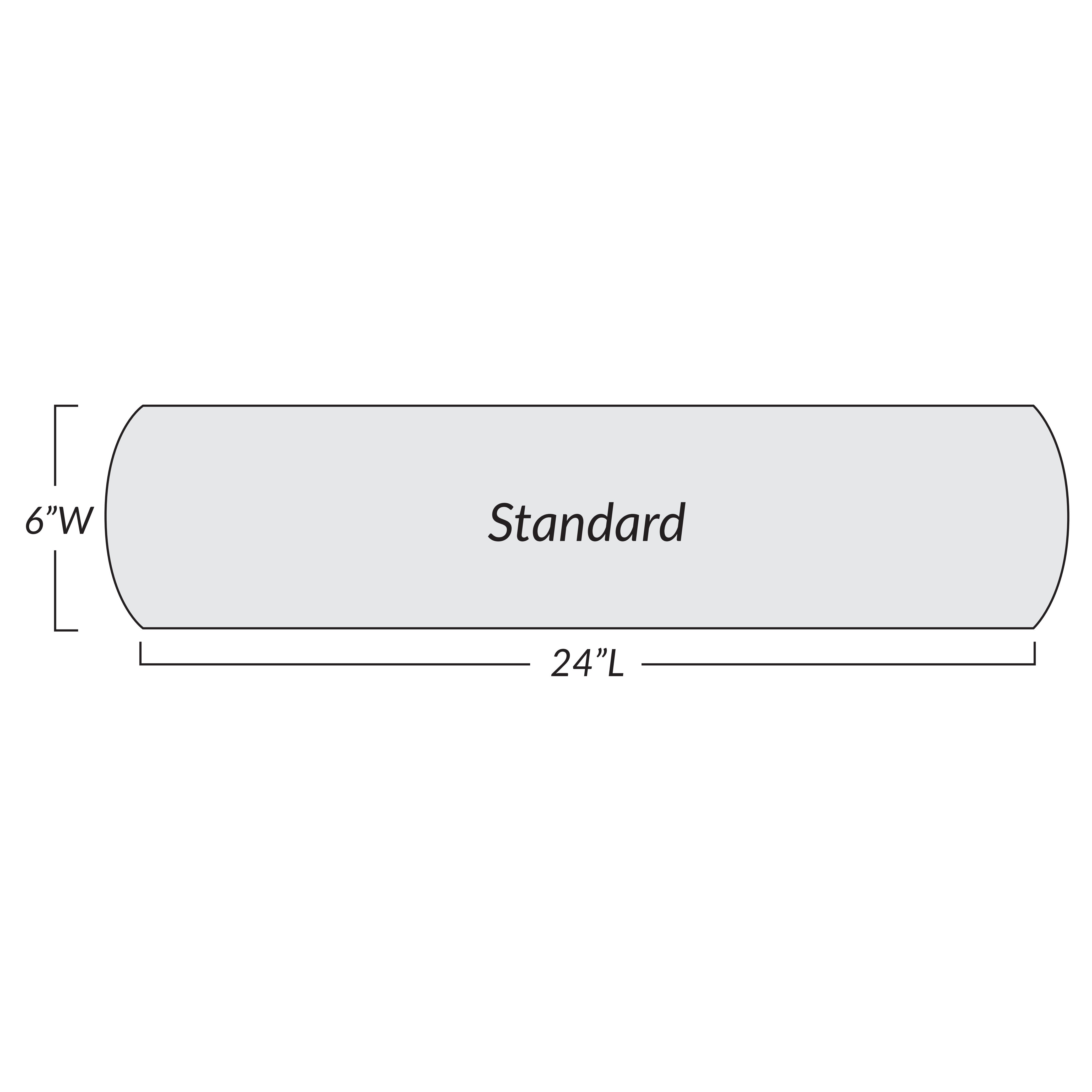 Diagram of the AliMed Pivoting Armboard, labeled "Standard," measuring 24 inches long by 6 inches wide.