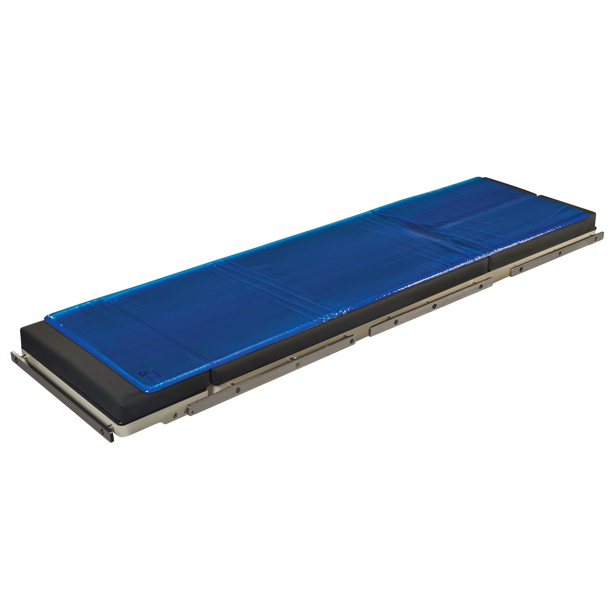 The AliMed AliBlue Gel Surface Overlay is a flat, blue gel overlay on a narrow platform, designed for comfort and support.