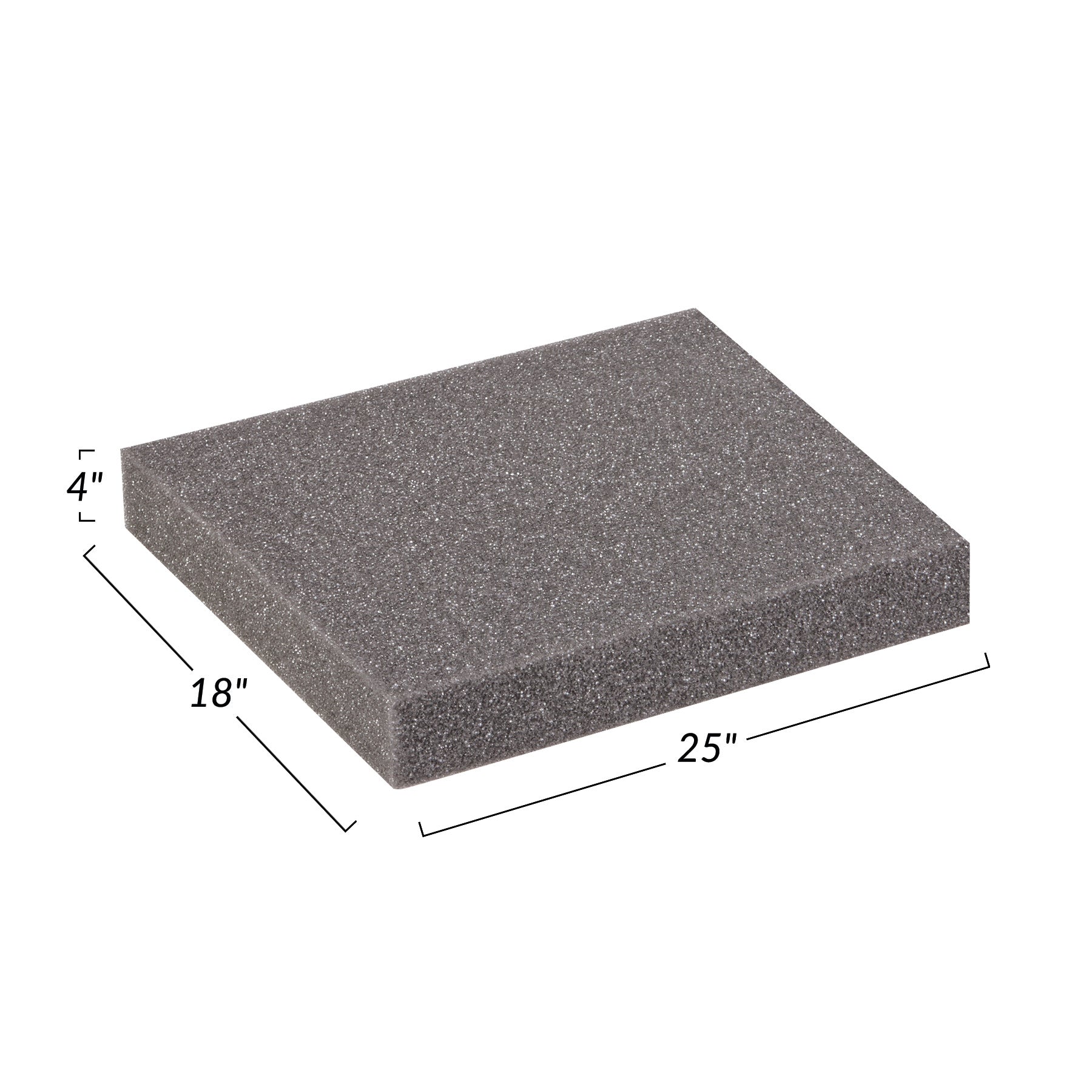 AliMed Uncovered Polyfoam Rectangle Positioner, measuring 25" x 18" x 4", shown in gray with dimensions indicated.