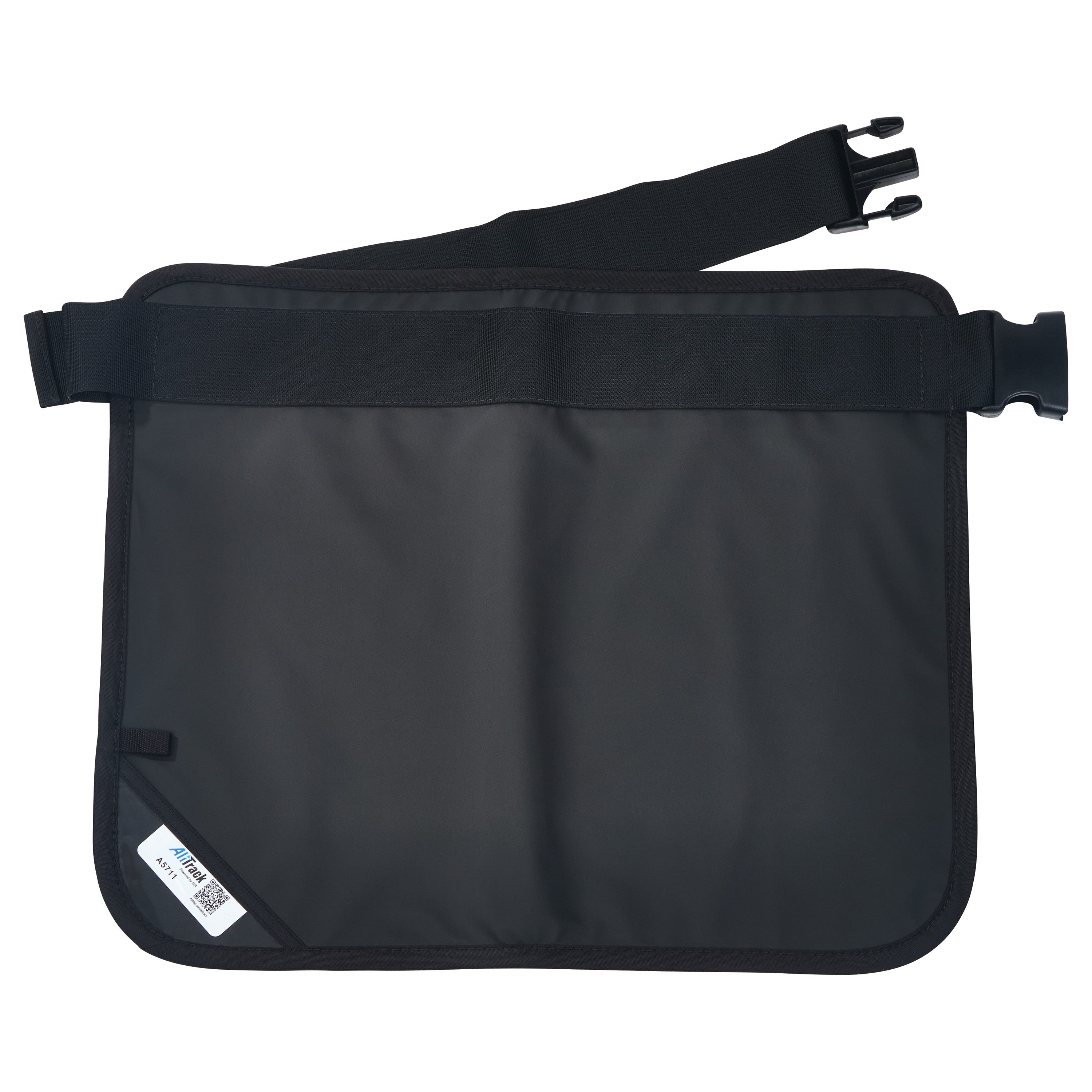 AliMed Mini Apron, a black protective apron with an adjustable strap and buckle, features a small label in the corner.