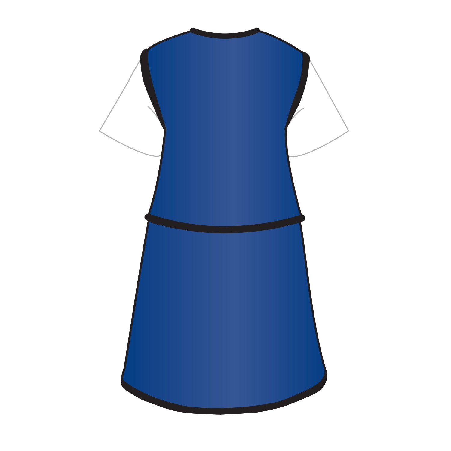 A blue AliMed Grab n Go Vest and Kilt Set, Male with black trim and white side panels, designed for radiation protection.