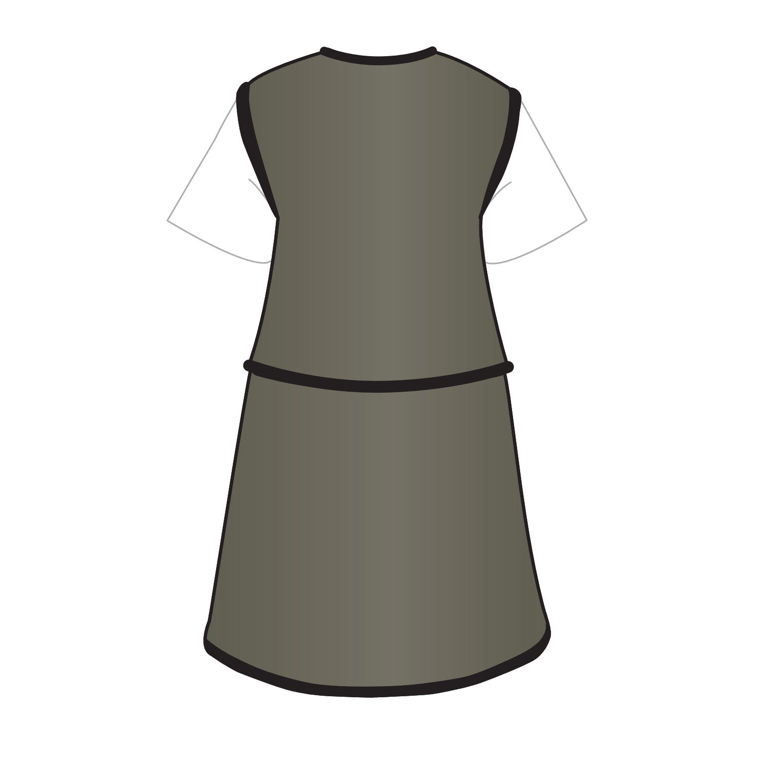 AliMed Grab n Go Vest and Kilt Set, Female, shown from the back. It features a gray vest with black trim and an attached kilt.