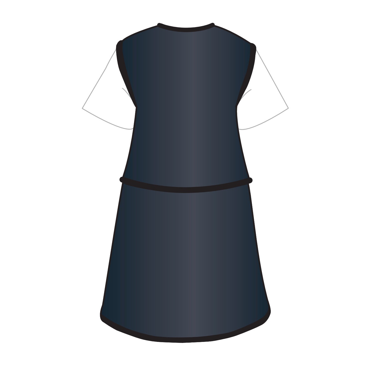 The image depicts an AliMed Grab n Go Vest and Kilt Set, Male, in navy blue, designed for medical imaging, shown from the back.