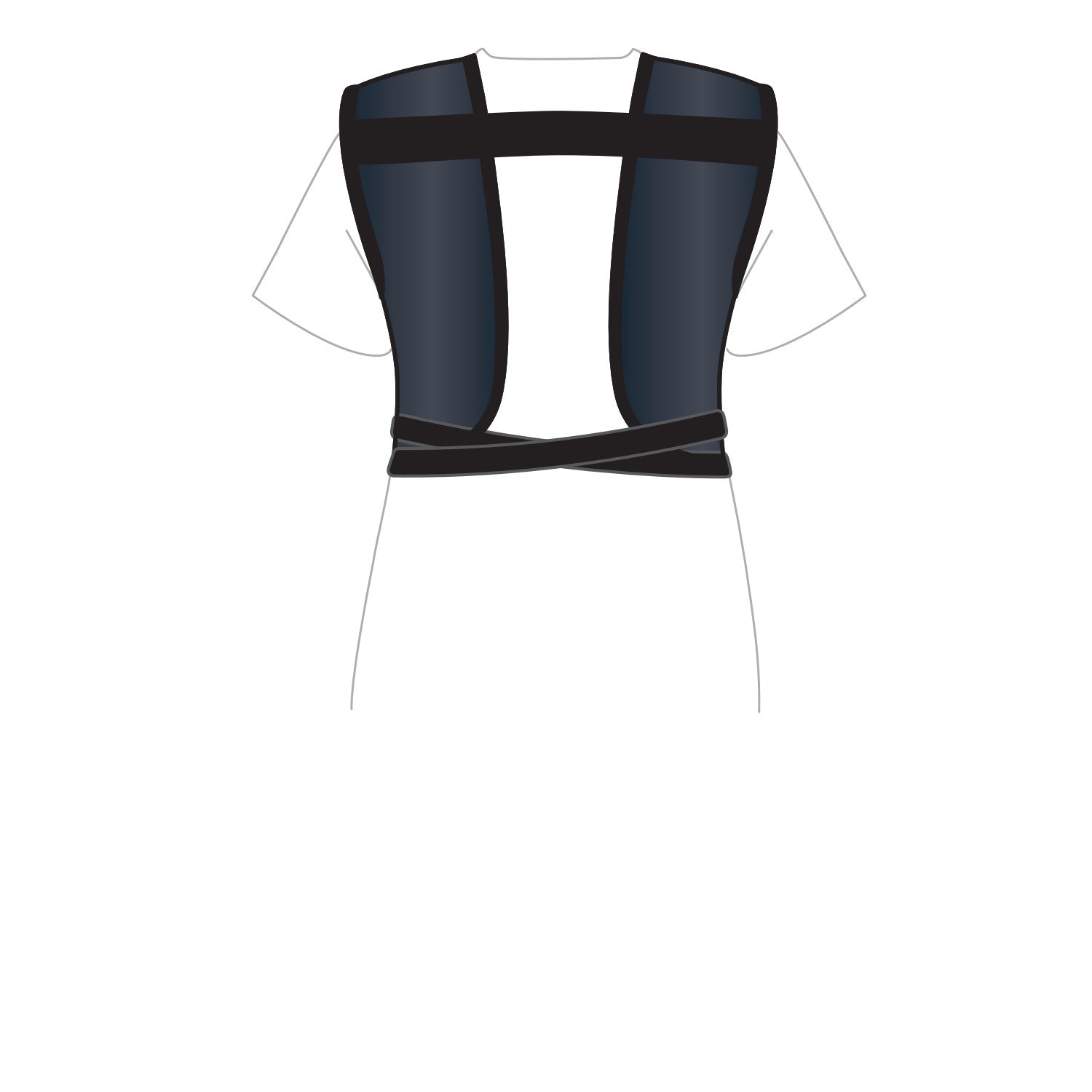 A diagram of the AliMed Grab n Go Tie Apron, Female, showing the back view with straps crossing and tying around the waist.