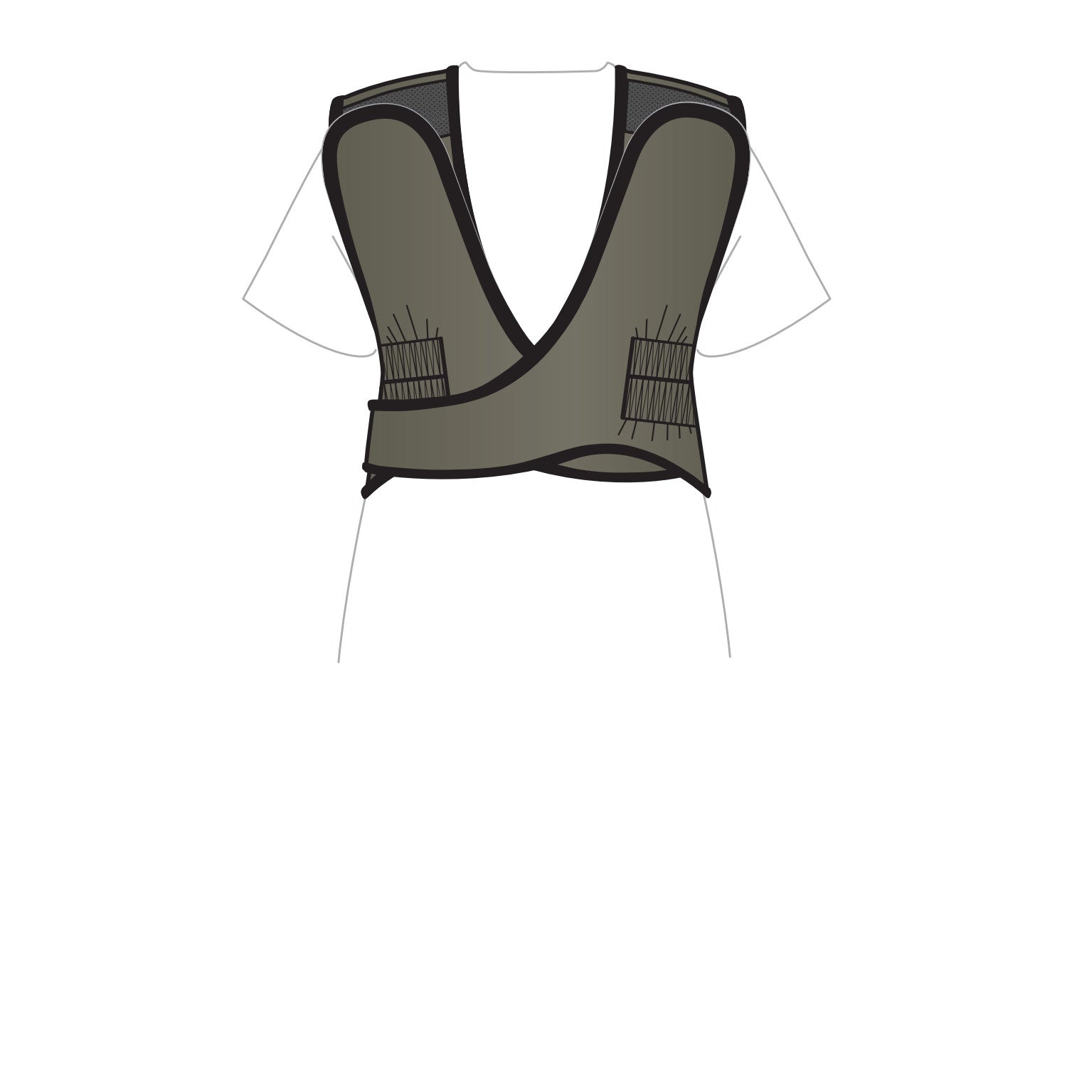 The AliMed Grab n Go 4-Point Quick Drop Apron, Male, is a dark-colored, open-front vest worn over a short-sleeve shirt outline.