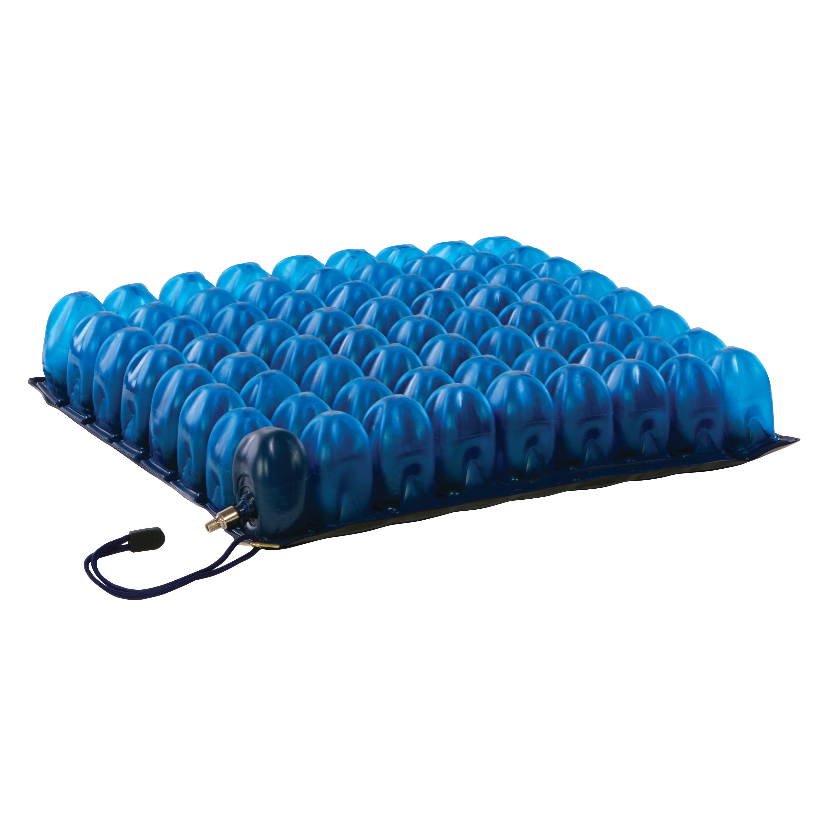 An AliMed AeroCell II Single-Valve High Cell Pressure-Relieving Wheelchair Cushion, featuring blue inflatable cells.