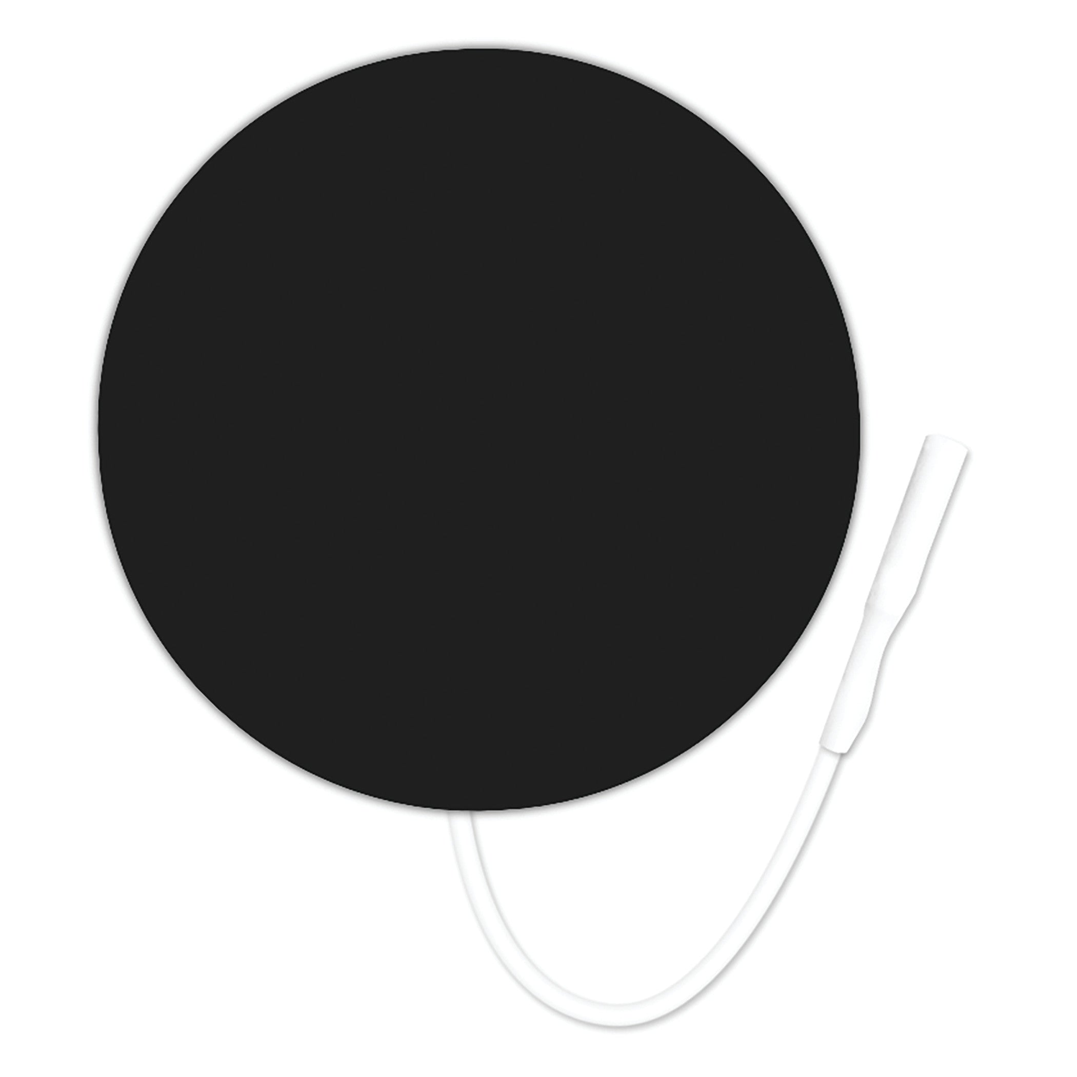 A black circular ValuTrode Cloth Electrode with a white cable and connector is depicted on a white background.