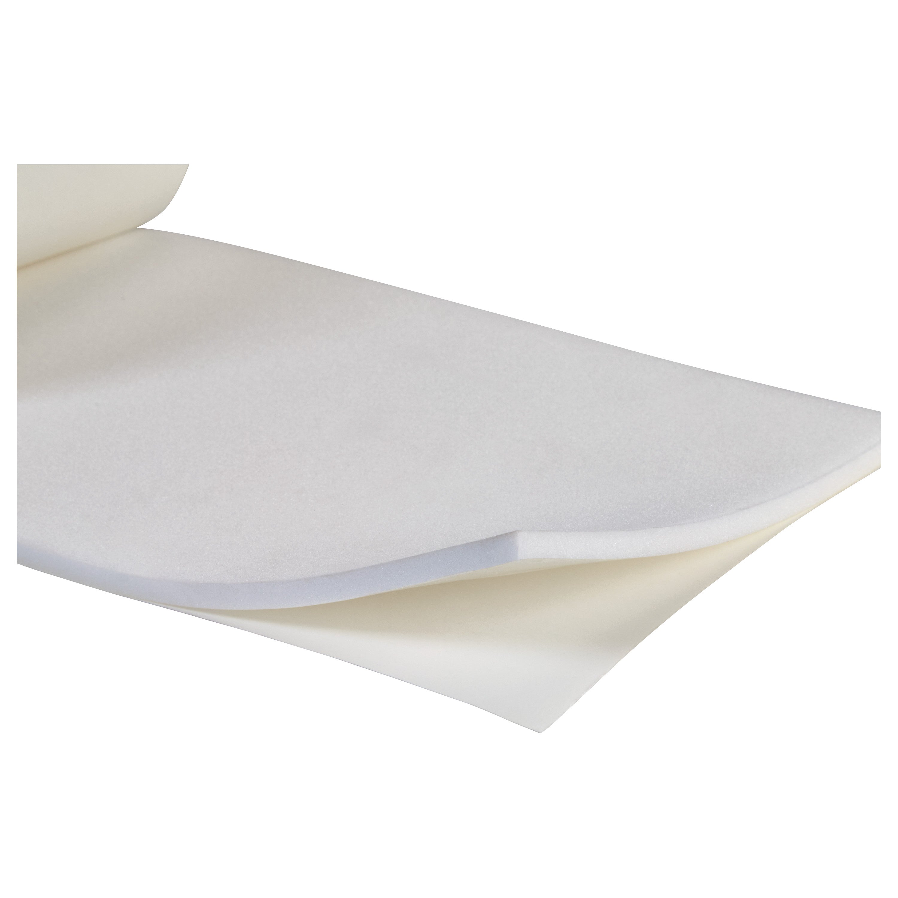 A white sheet of AliMed Plastazote Self-Stick Padding with slightly curled edges on a white background.