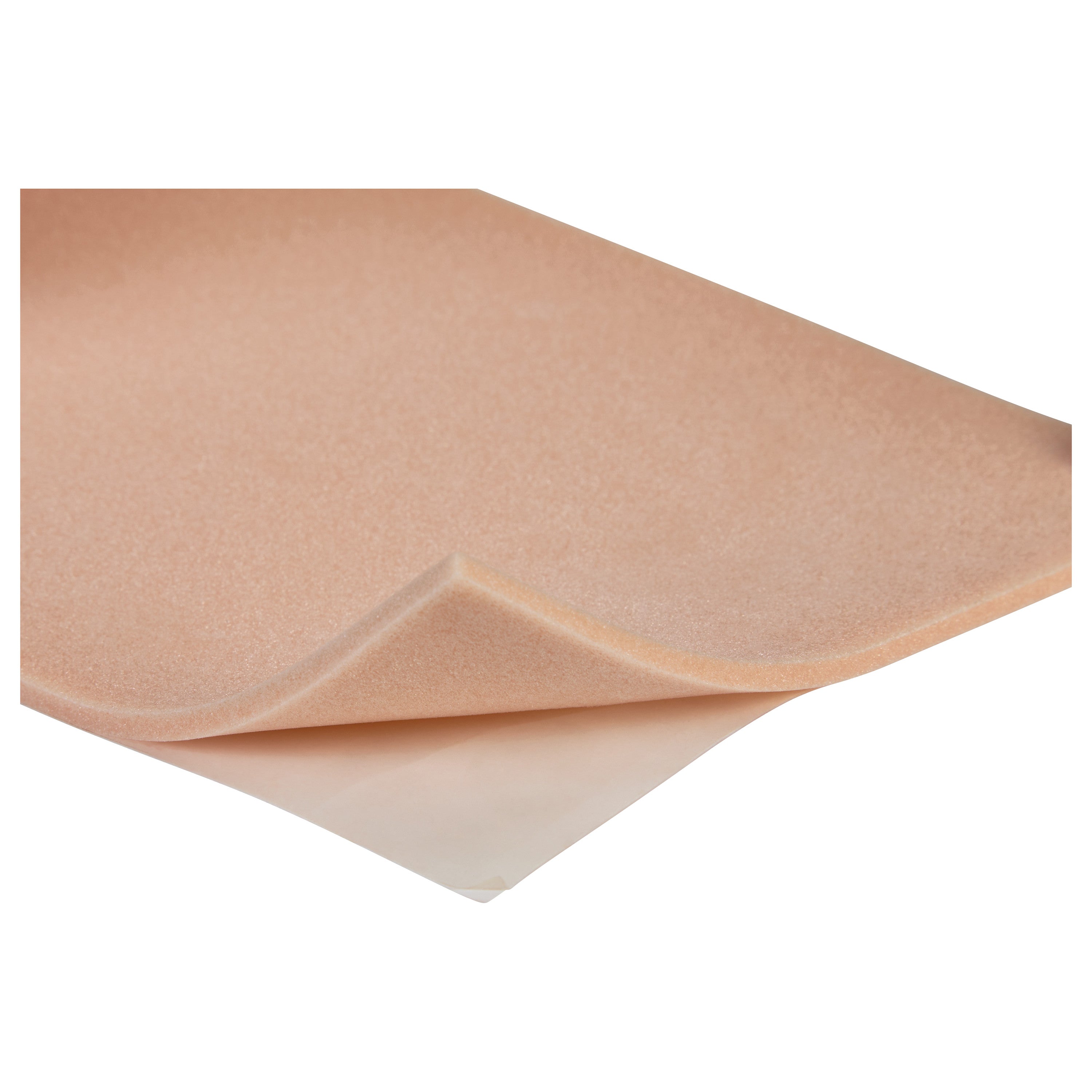 AliMed Plastazote Self-Stick Padding, shown with a pink color and a slightly folded corner, revealing its adhesive backing.