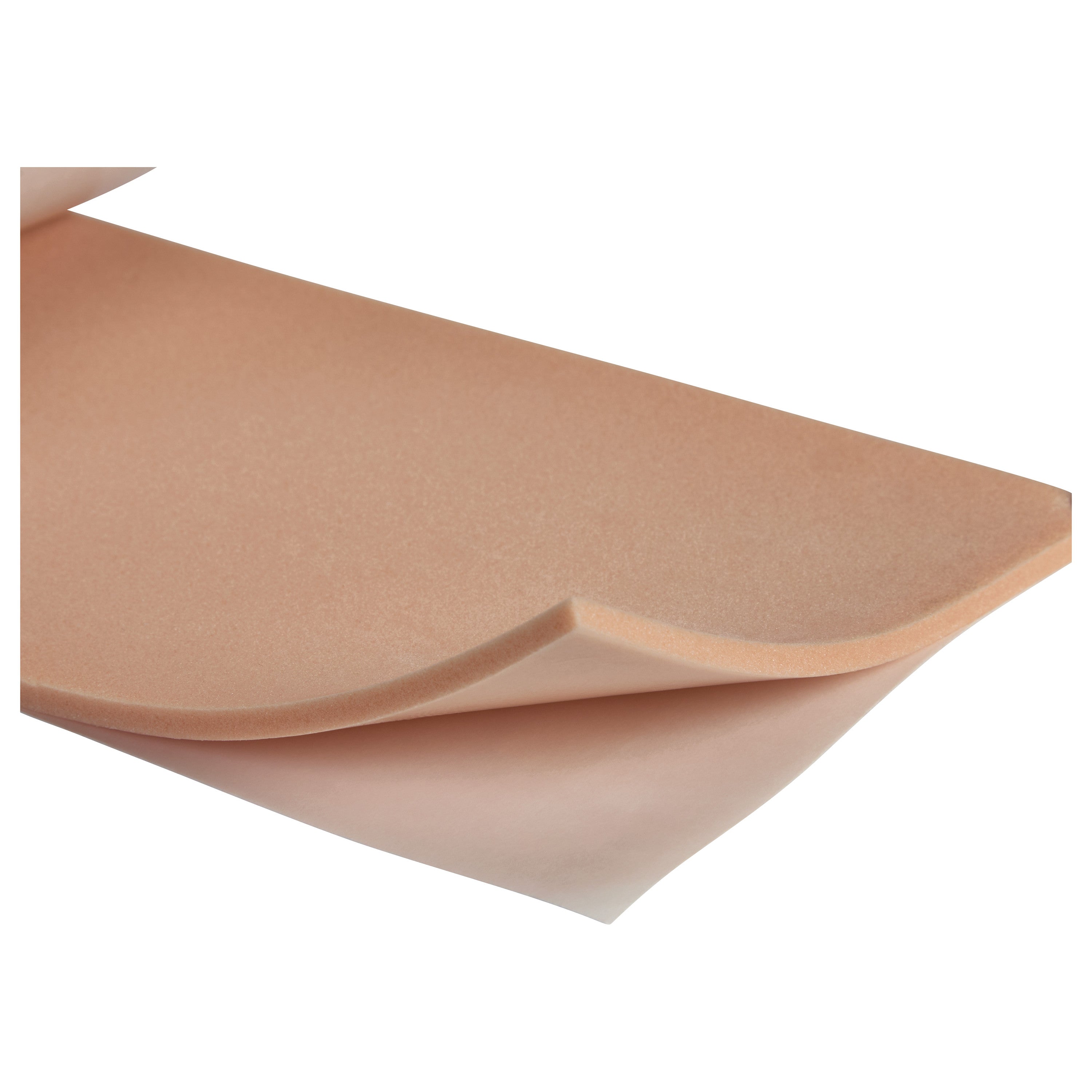 Close-up of AliMed Plastazote Self-Stick Padding, showing its flexible, peach-colored, foam material with an adhesive back.