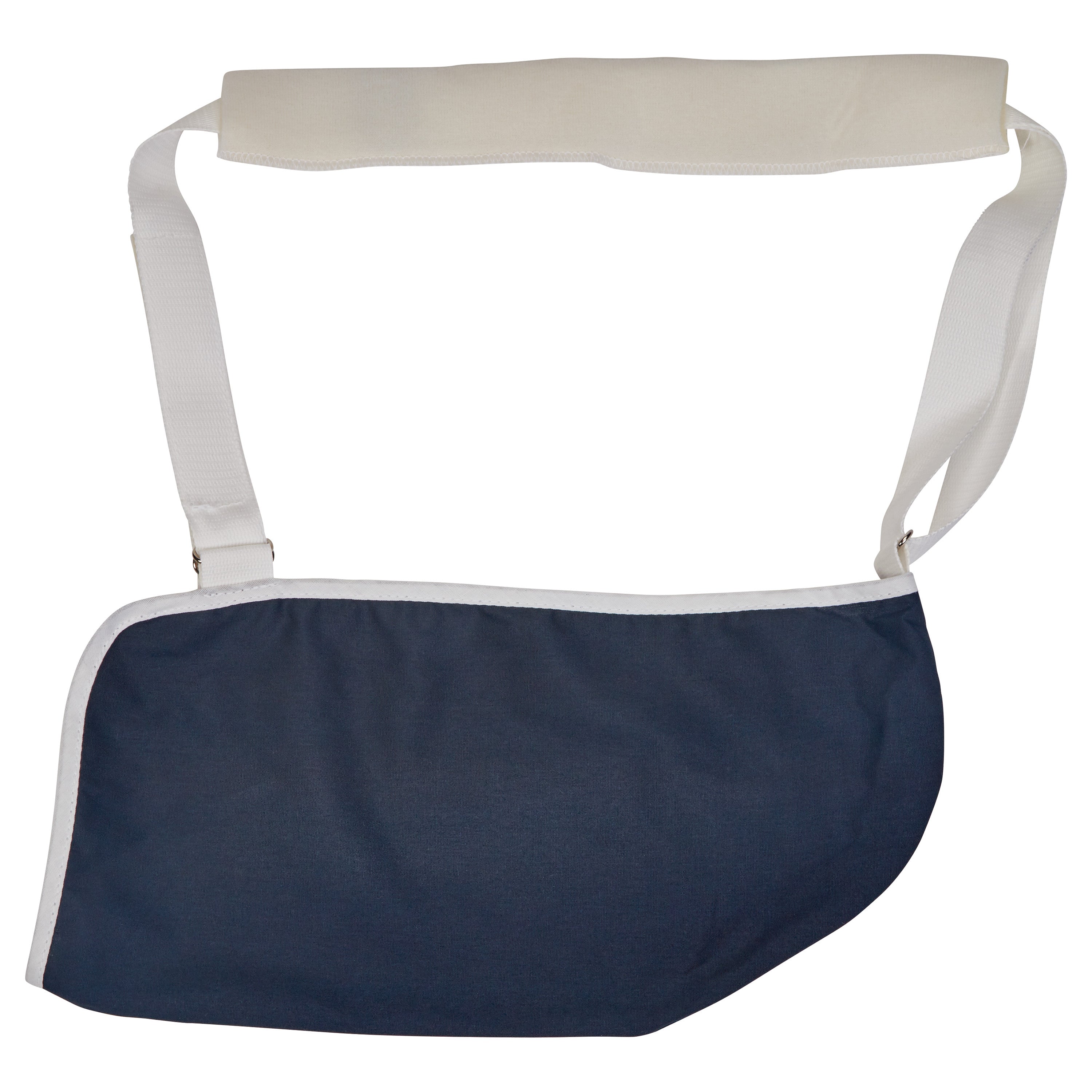 AliMed Deluxe Envelope Style Arm Sling with a navy blue pouch and adjustable white strap, designed for arm support.
