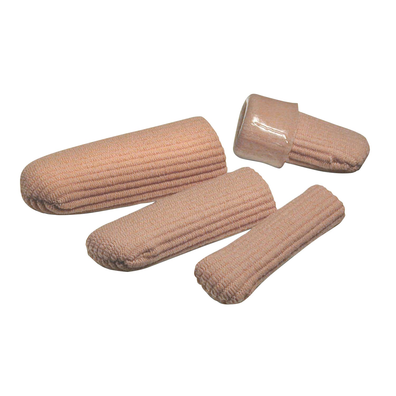 PediFix Visco-GEL Digital Caps in beige, shown in varying sizes, designed for finger protection.