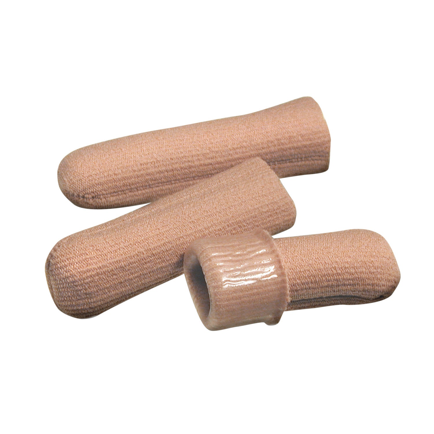 Three PediFix Visco-GEL Digital Caps are shown in a light skin tone, designed for finger or toe protection and cushioning.