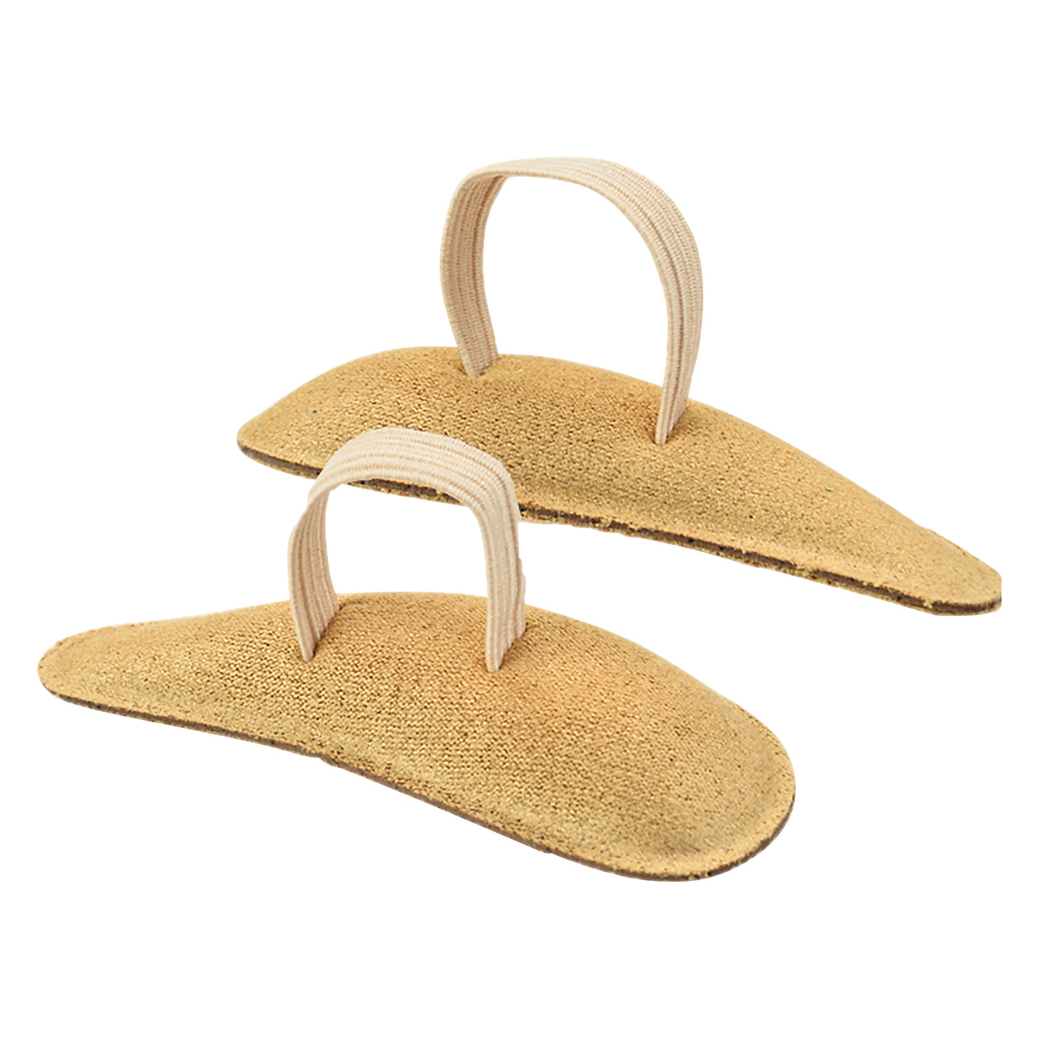 Two beige Silipos Hammer Toe Crests with elastic loops, designed for foot support and comfort.