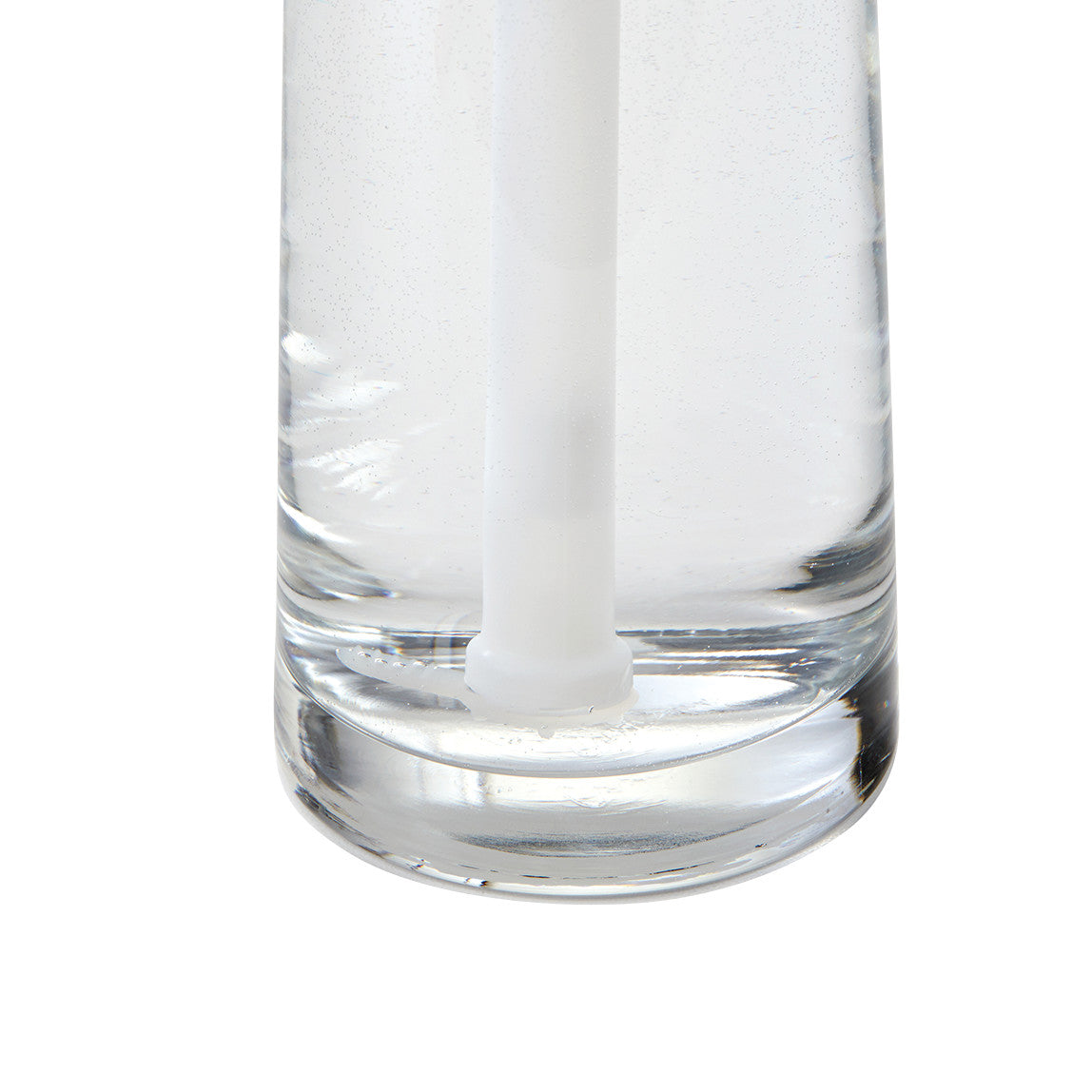 Close-up of the SafeStraw, a clear liquid-filled container with a white straw inside.