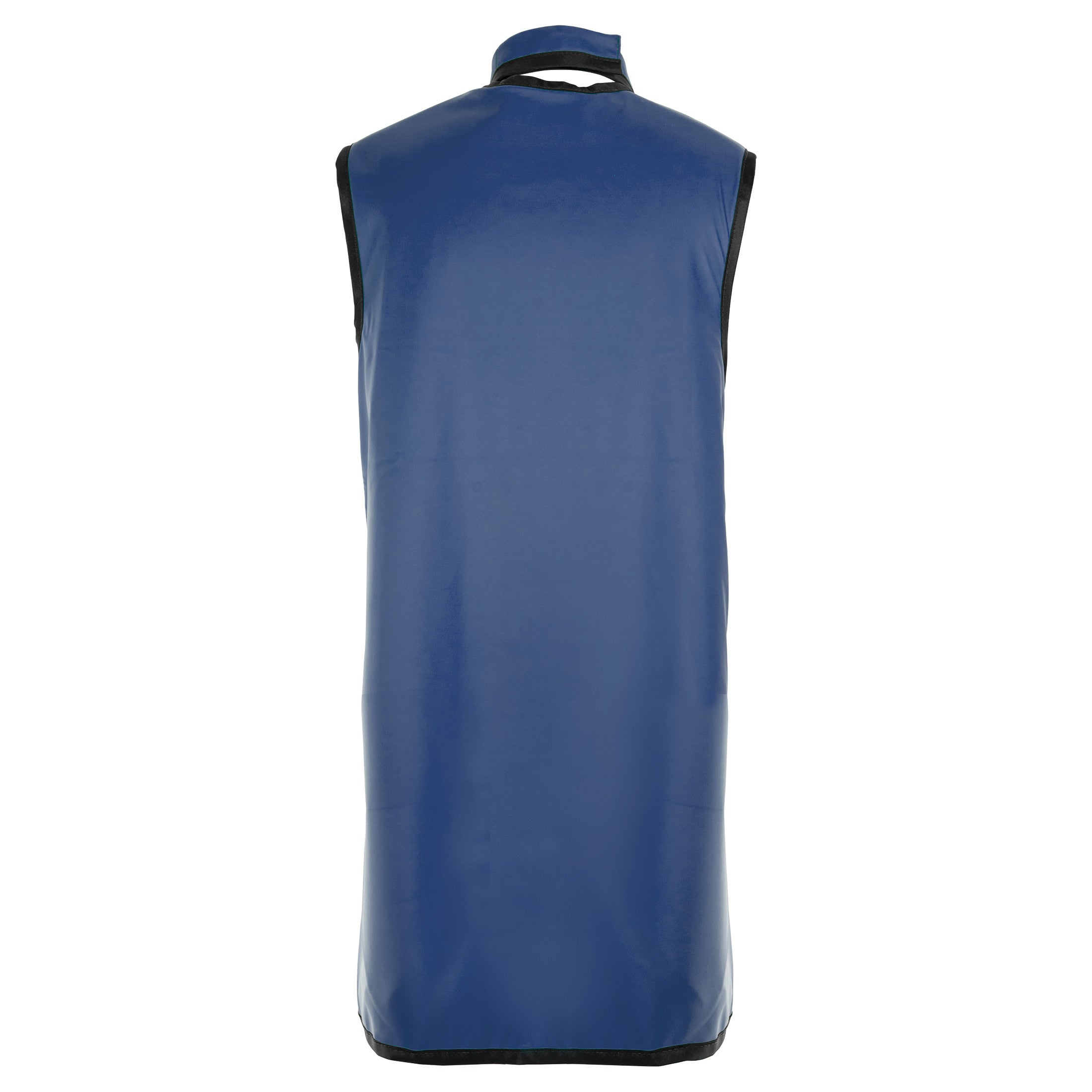 Back view of the Barrier Technologies UltraFlex Wrap with Support Lead-Free Apron in blue with black piping.