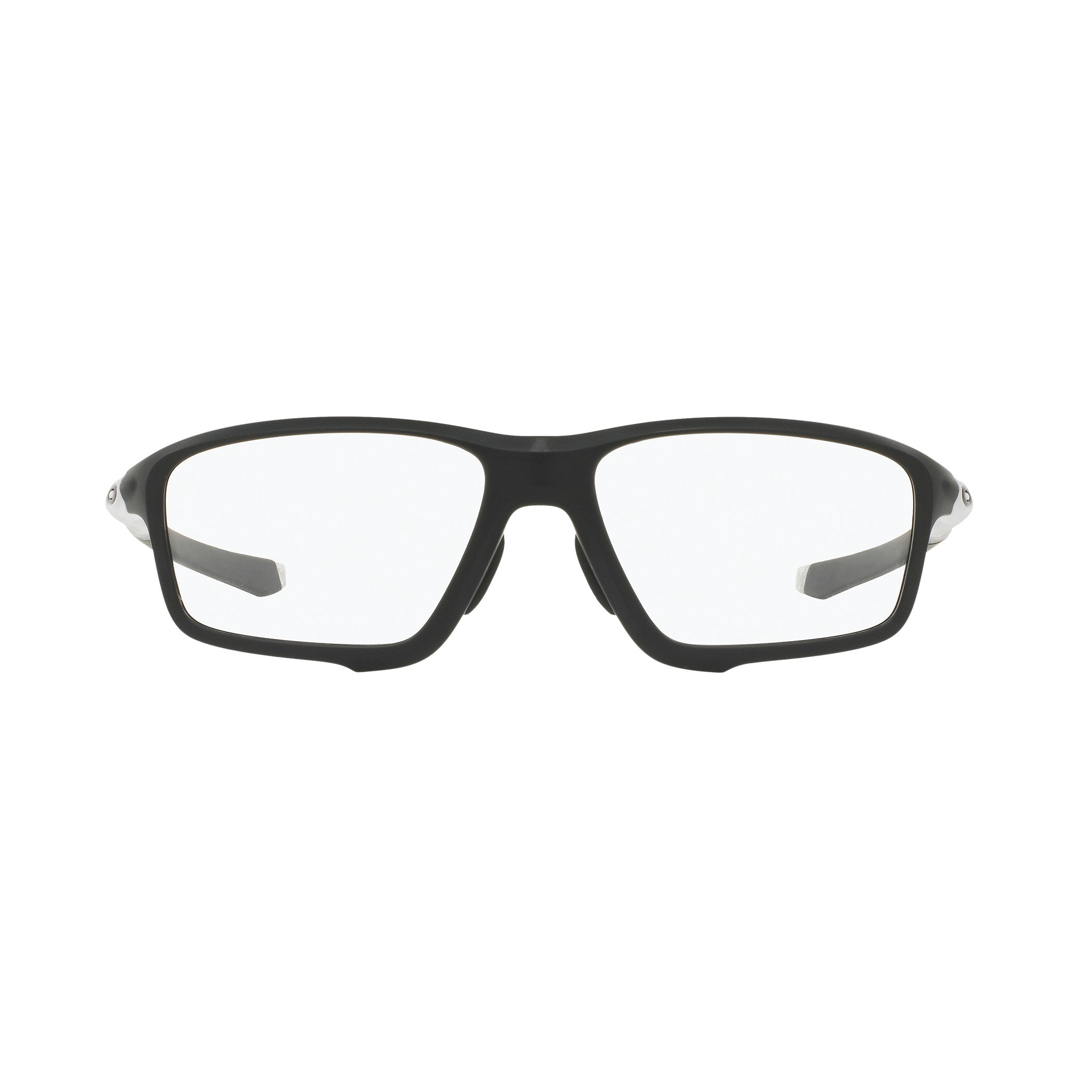 Oakley Crosslink Radiation Protection Eyewear featuring a black frame with clear lenses, designed for protective usage.