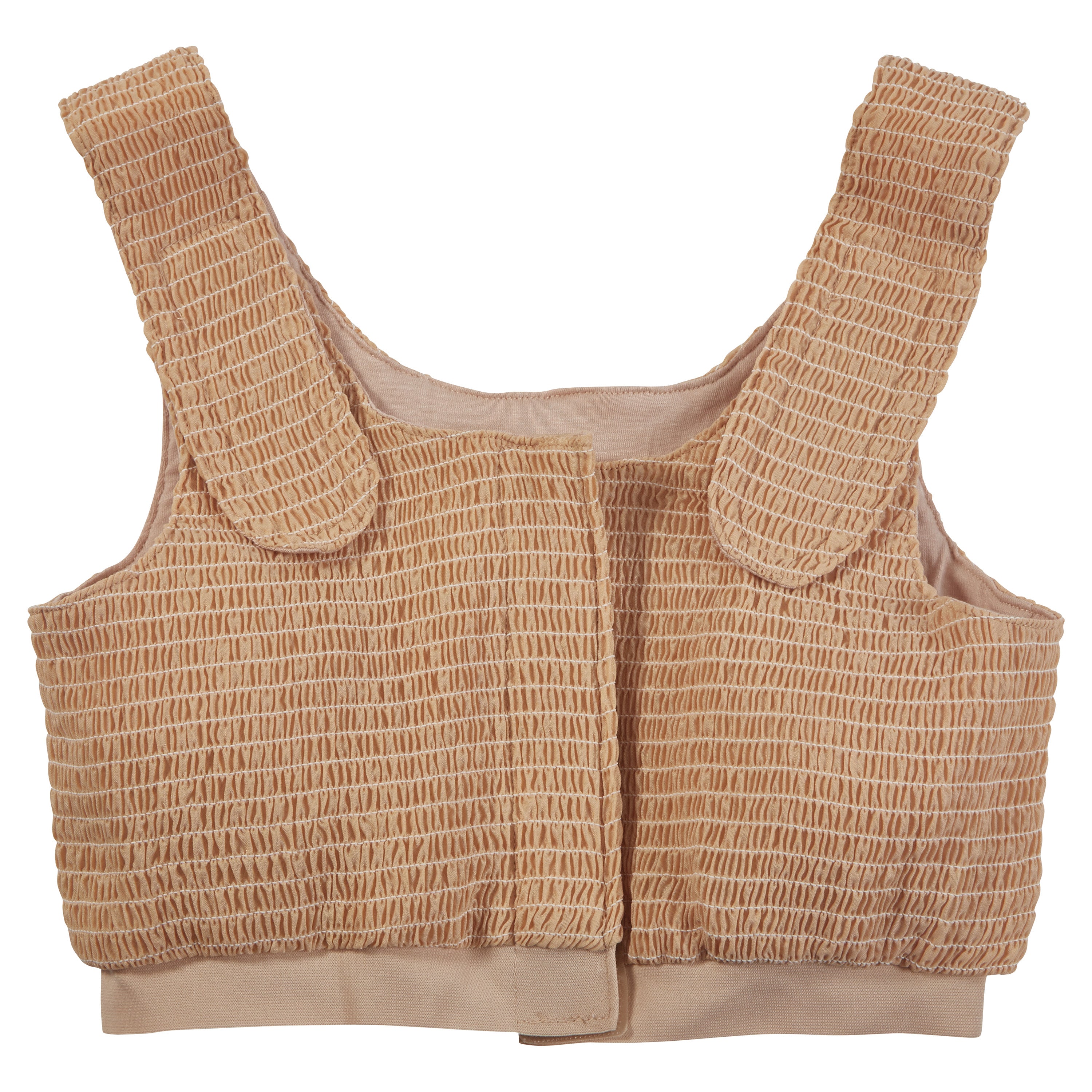 Expand-A-Band Compression Bra in a beige color with textured fabric and wide straps, designed for support and comfort.