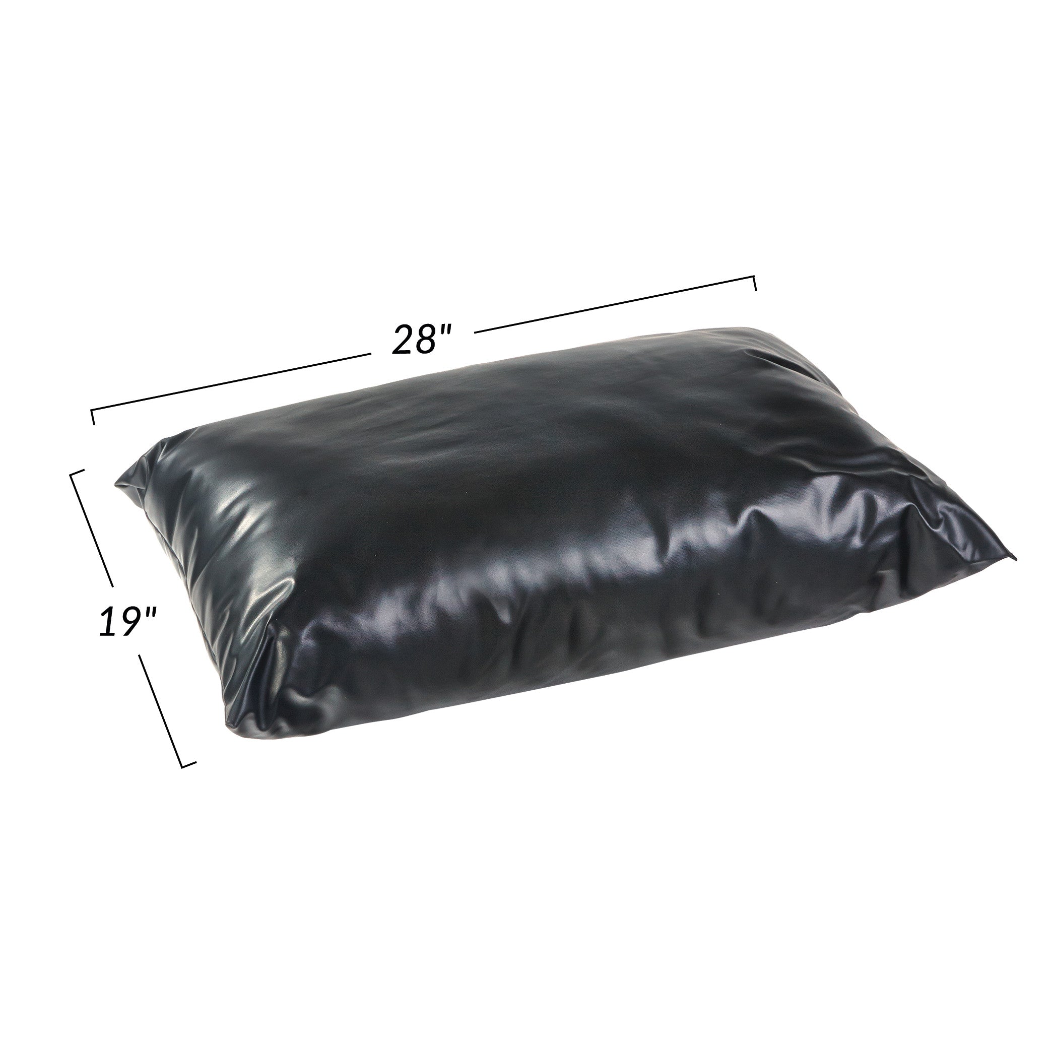 AliMed Conductive-Covered Pillow shown in black, measuring 28 inches by 19 inches, with a glossy finish.