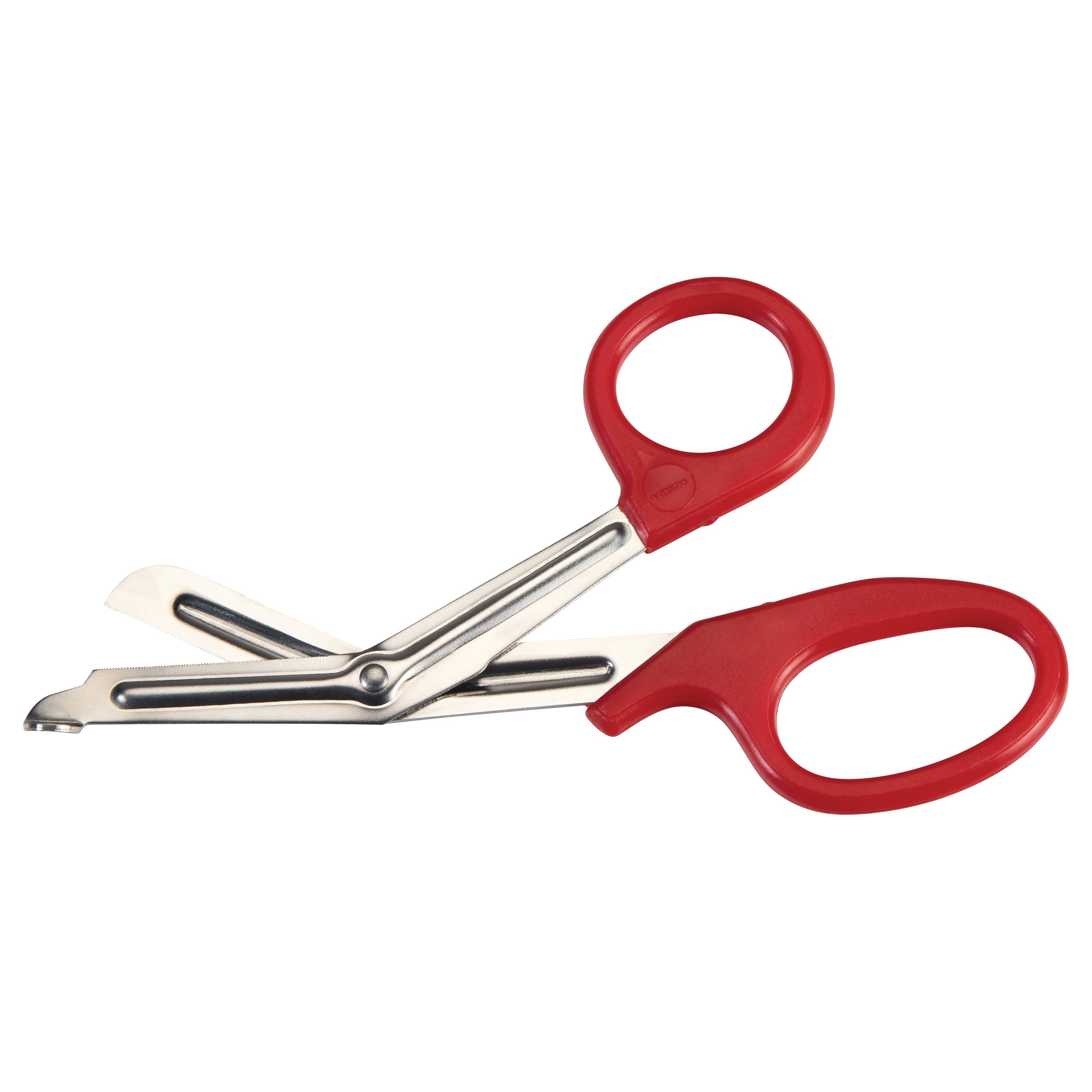Miltex All-Purpose Utility Scissors with red handles and a silver serrated blade are shown. Designed for versatile cutting tasks.