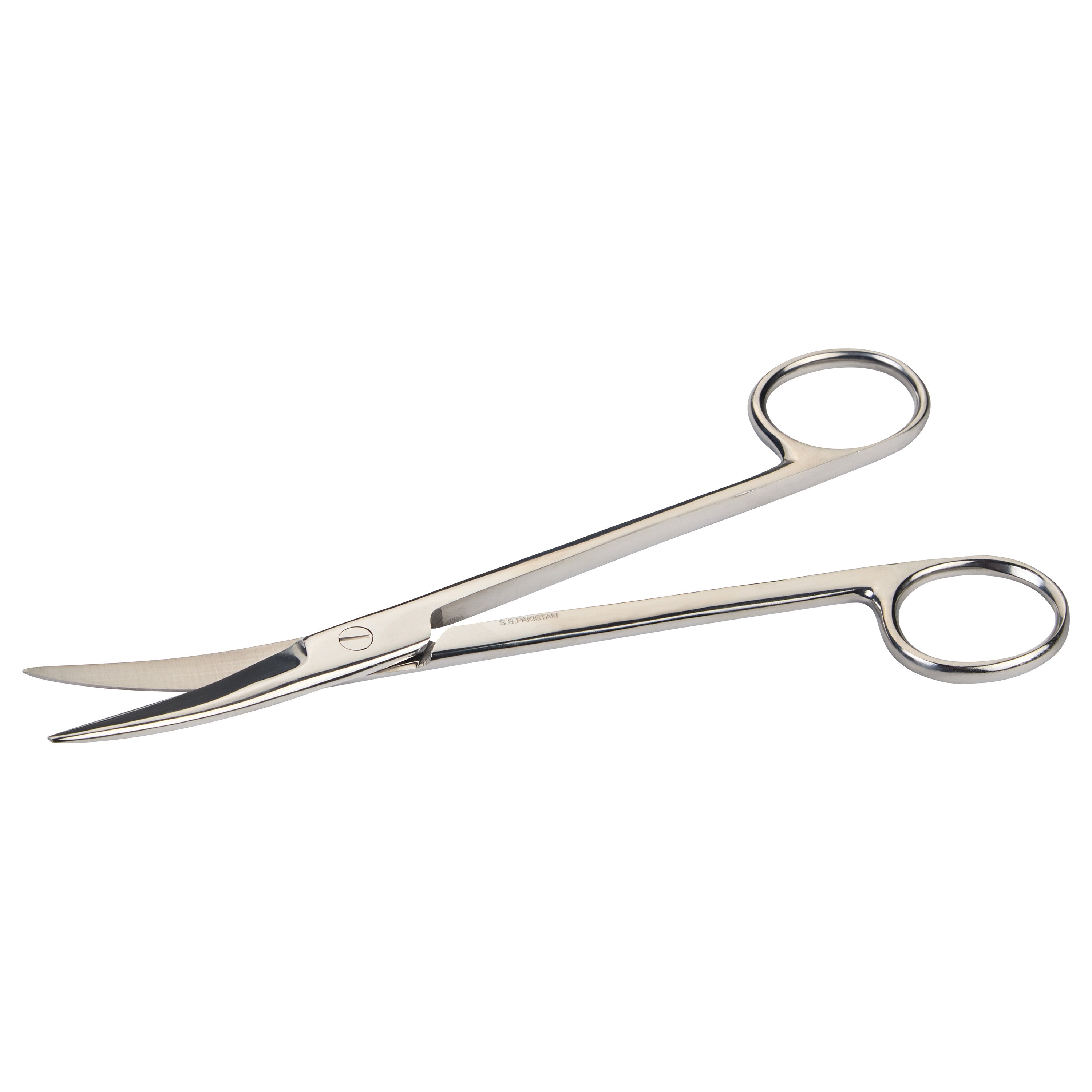 Curved Mayo Dissecting Scissors with stainless steel construction and finger ring handles, shown on a white background.