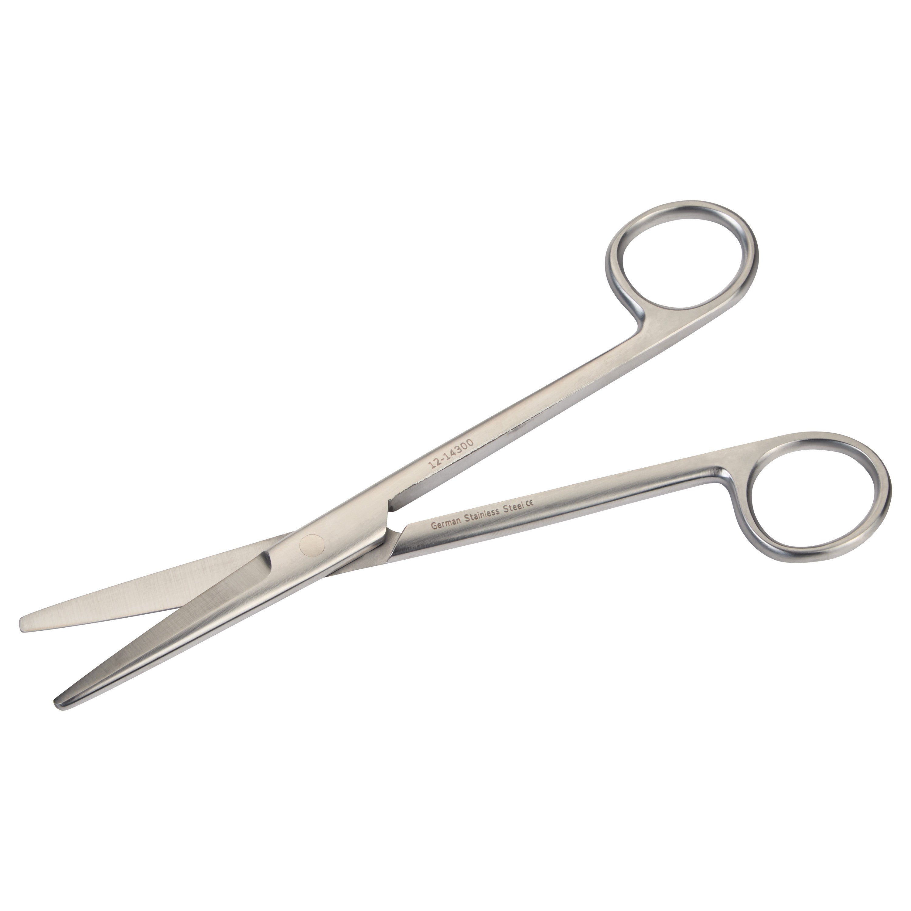 Mayo Dissecting Scissors with straight blades made of German stainless steel, featuring finger loops and a polished finish.