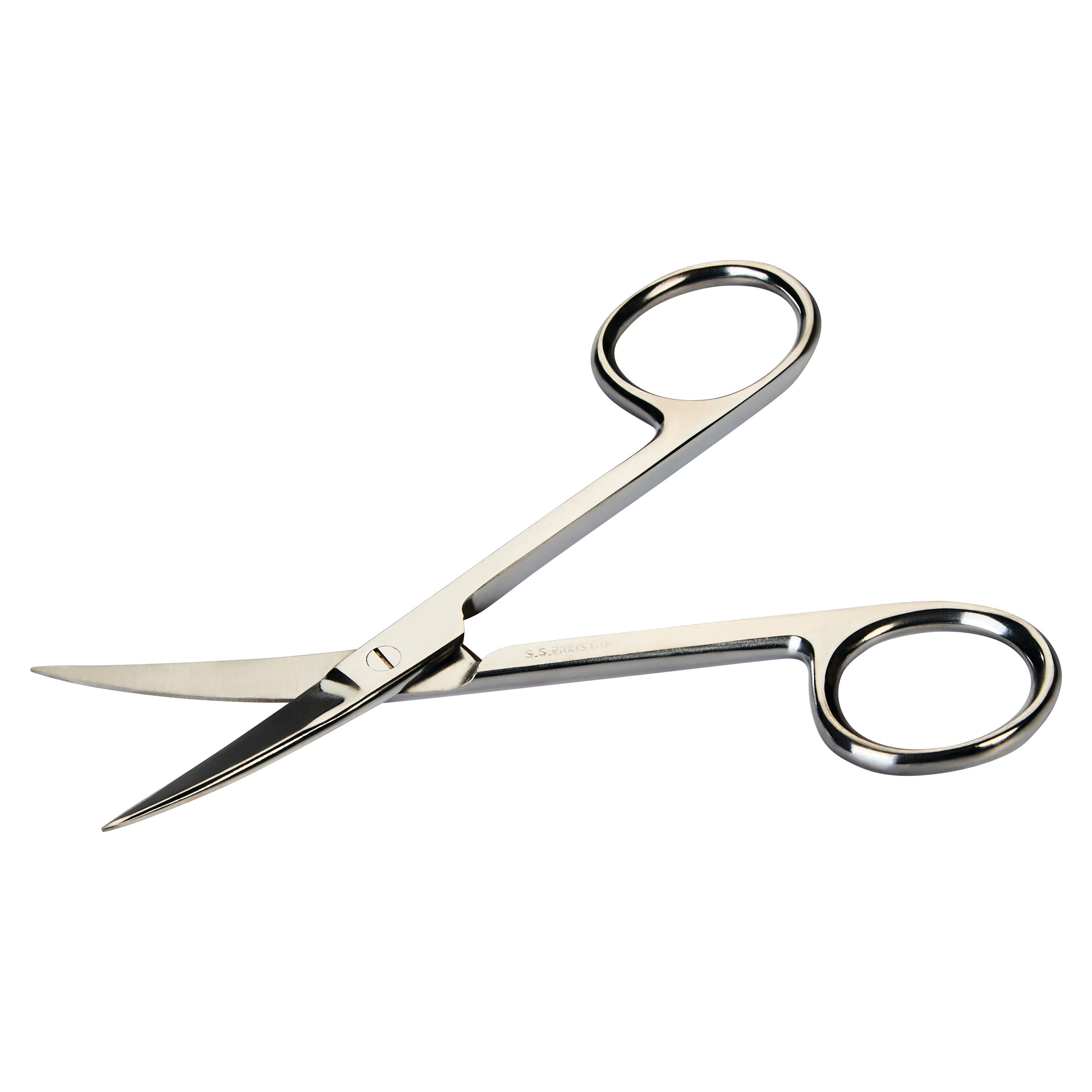 Operating Scissors with curved blades and round loop handles are displayed against a white background.