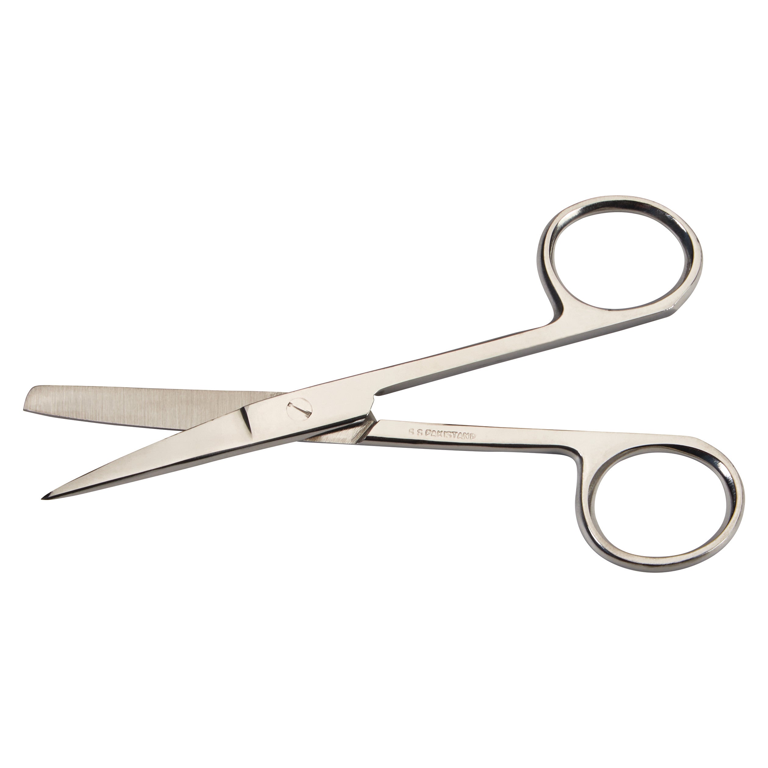 Operating Scissors, made of stainless steel, with sharp curved tips and finger rings, are shown against a white background.