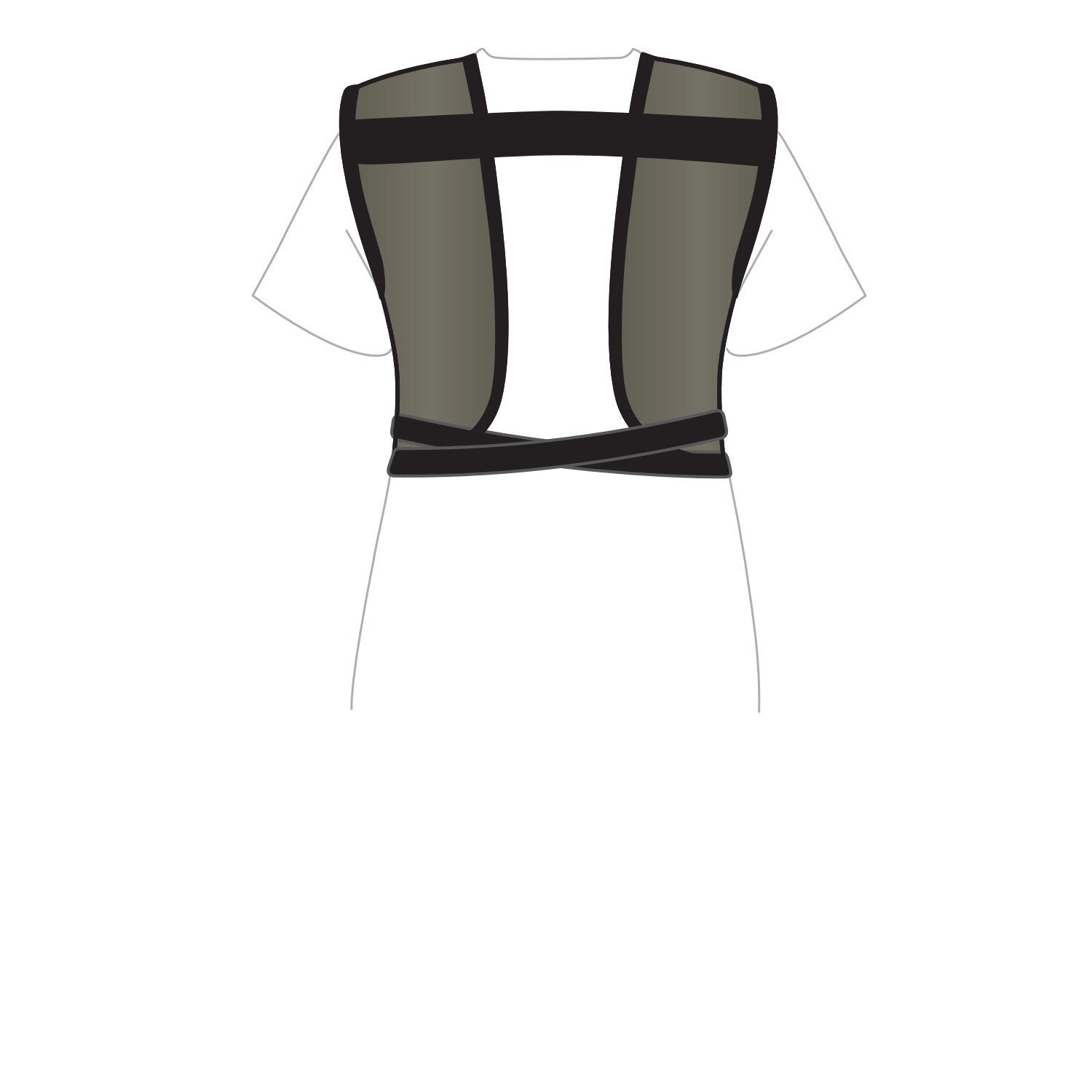 AliMed Grab n Go Tie Apron for females, shown from the back, with black straps over the shoulders and waist, over a white shirt.