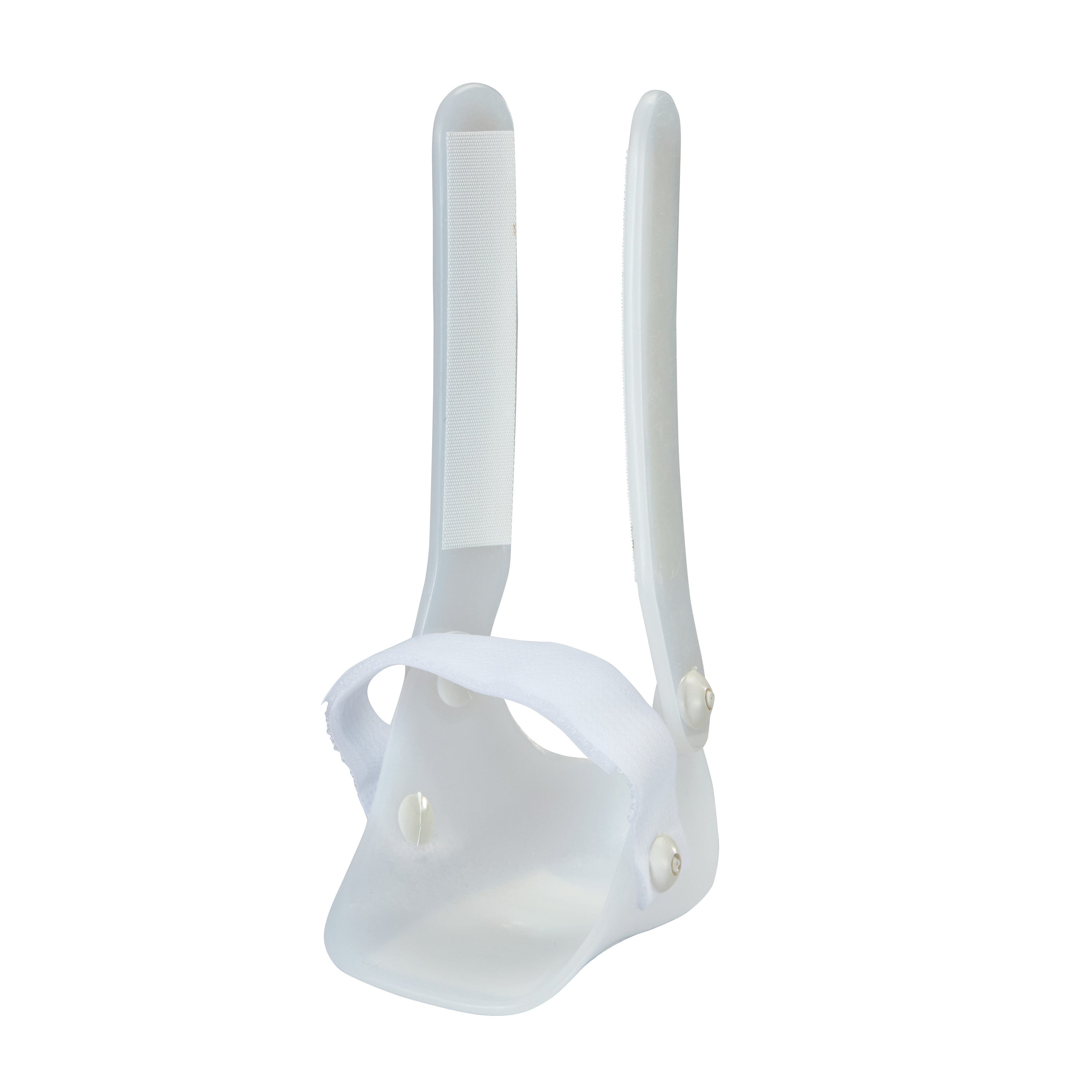 Foot Component for Miami Tibial Fracture PTB Brace featuring a clear plastic shell with two vertical supports and adjustable straps.
