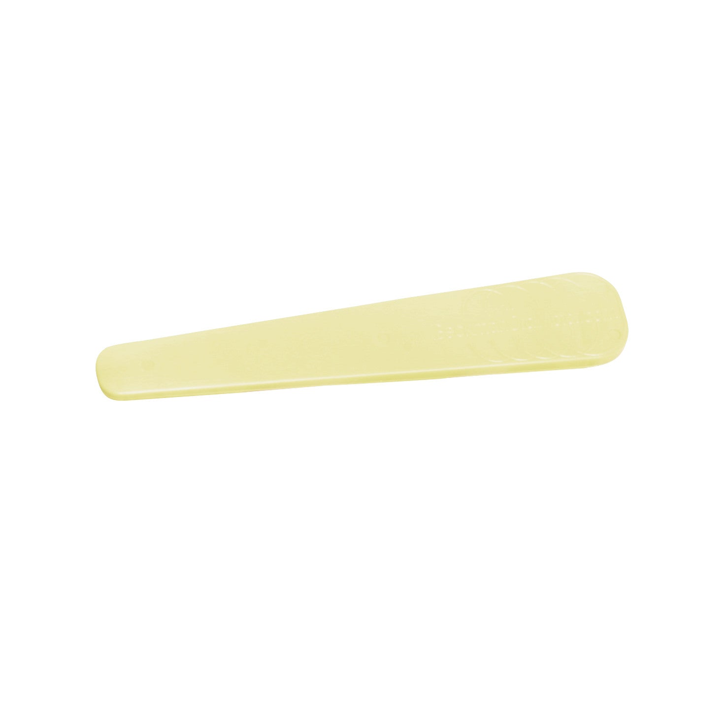Beckman E-Z Spoon, a light yellow plastic spatula-like tool, is shown against a white background, used in laboratory settings.