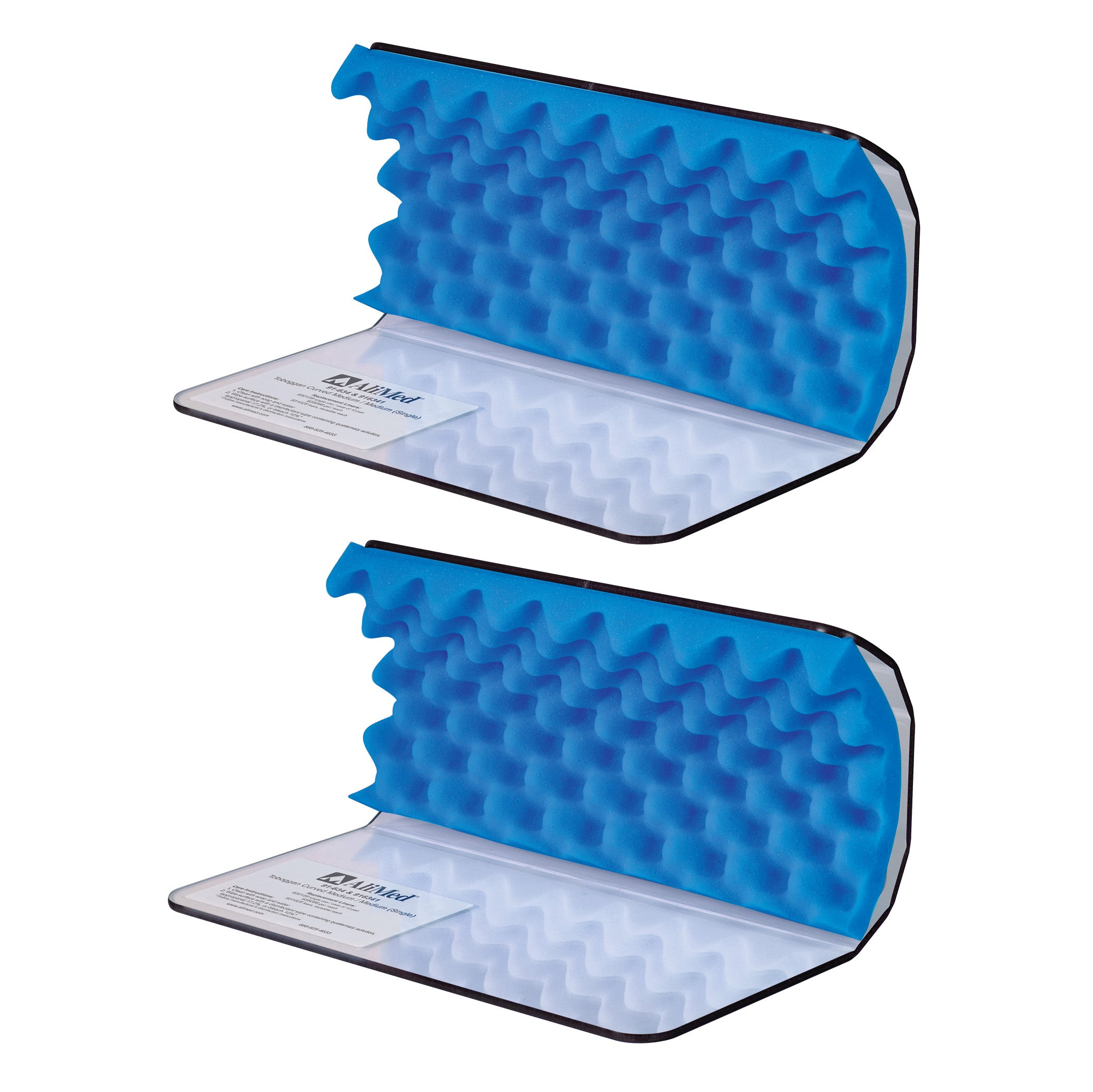 AliMed Curved Toboggan and Single-Use Liner Kit, featuring blue, textured foam liners in an open position, shown in a set of two.