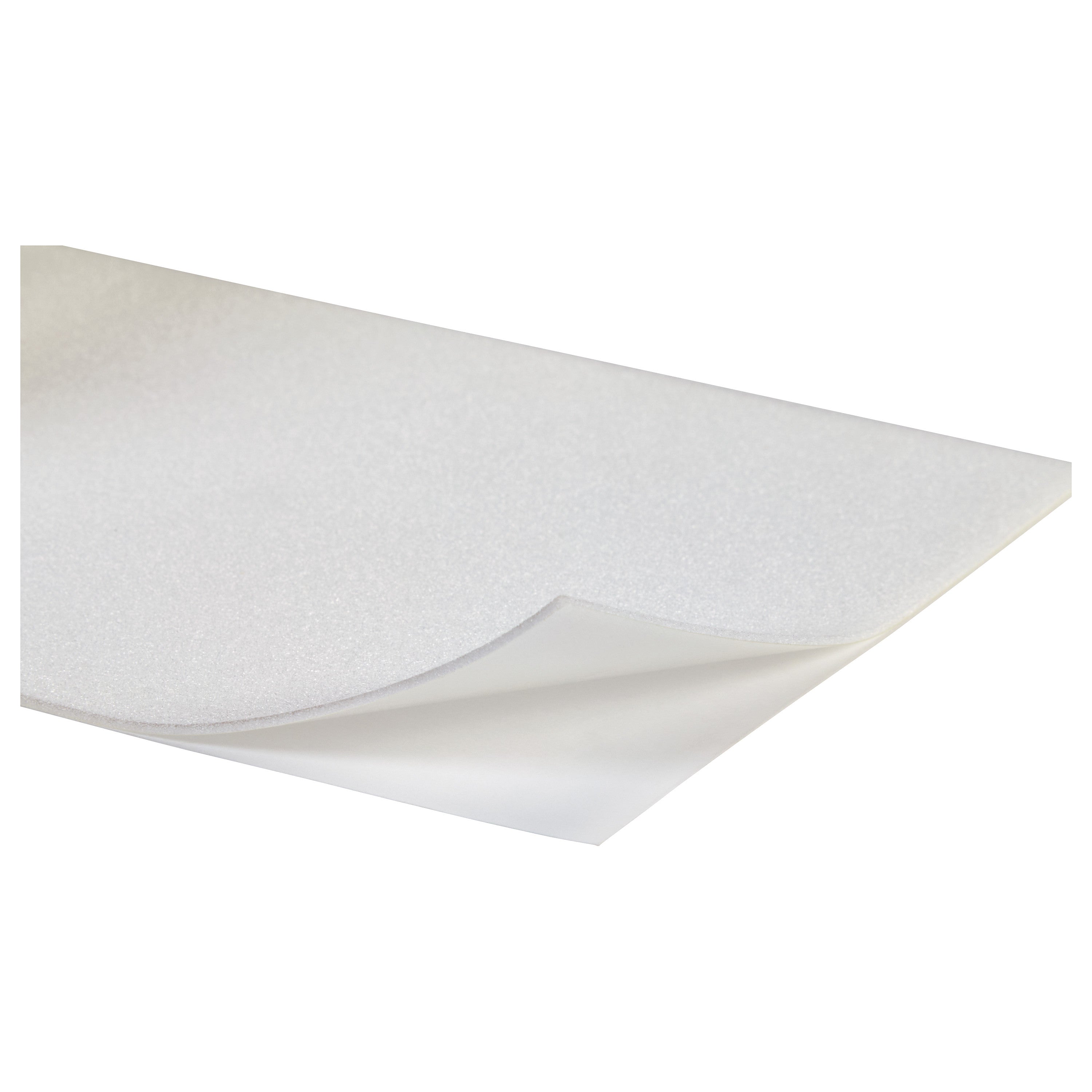 AliMed Plastazote Self-Stick Padding, shown as a flexible white sheet with a textured surface, slightly curled at the edge.