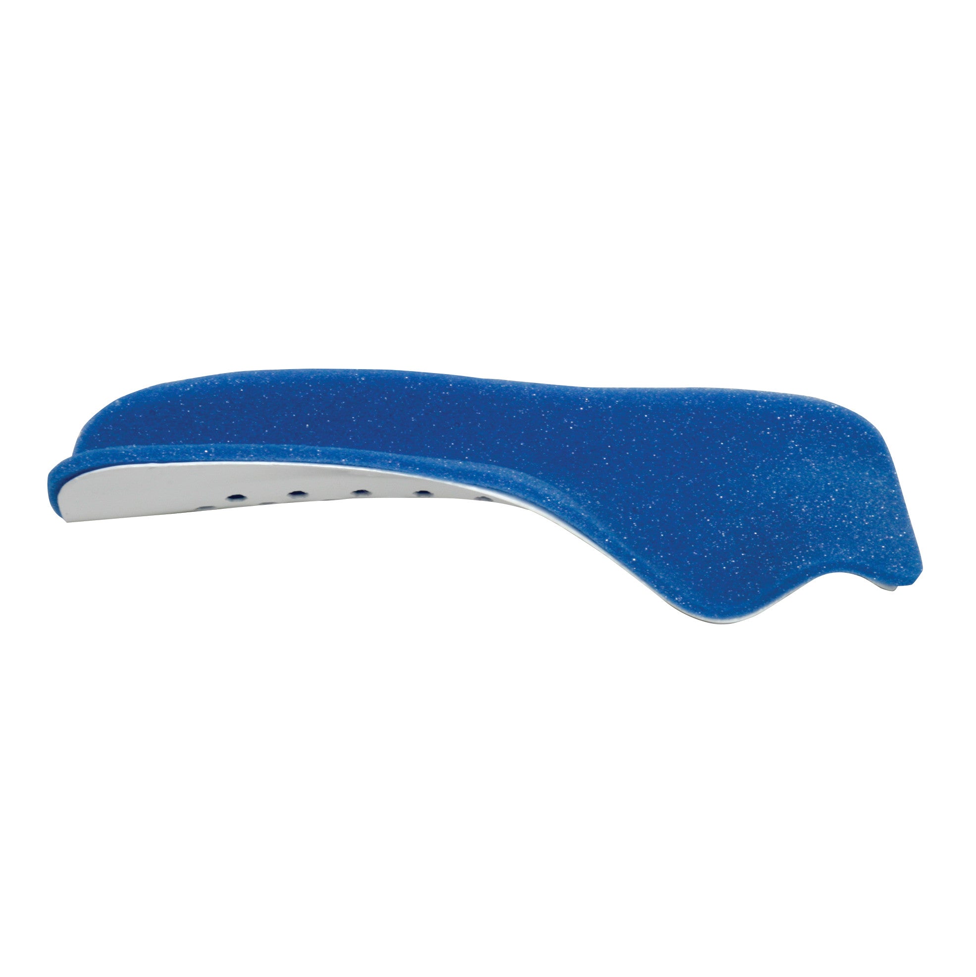 Aluminum Forearm Splint with a blue foam-covered, contoured design for support and adjustable fit, featuring ventilation holes.